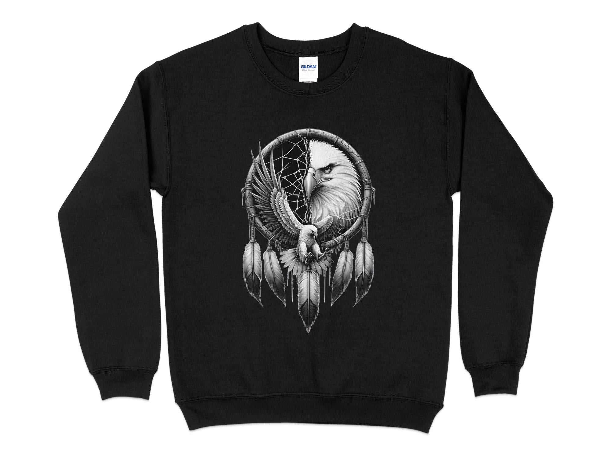 Dreamcatcher Eagle - Coloured Gildan Sweatshirt Realistic Native American Talisman Unisex Mythology Tee Graphic Design