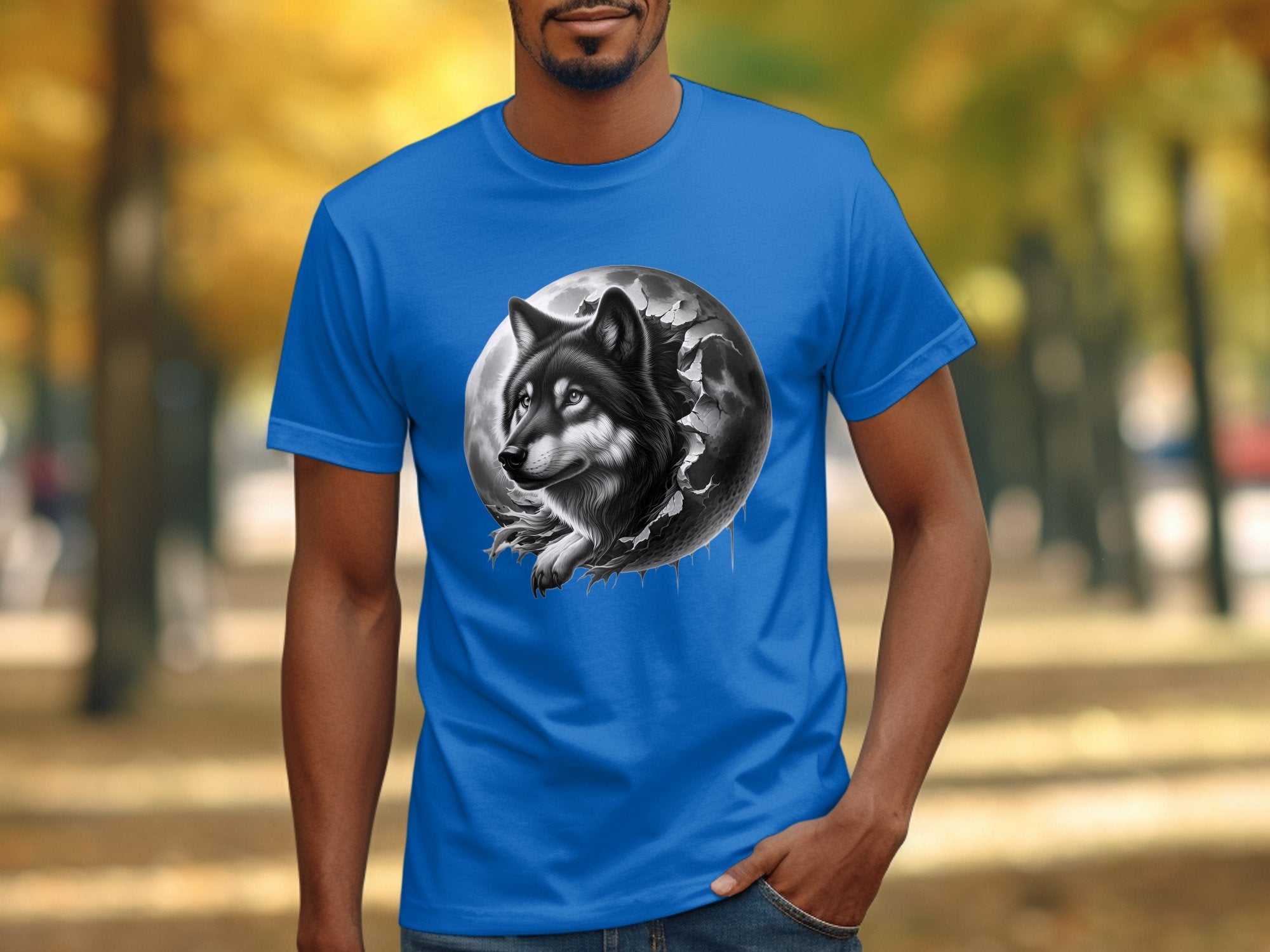 Moon Wolf - Coloured Gildan T-Shirt Realistic Animal Talisman Unisex Mythology Tee Graphic Design