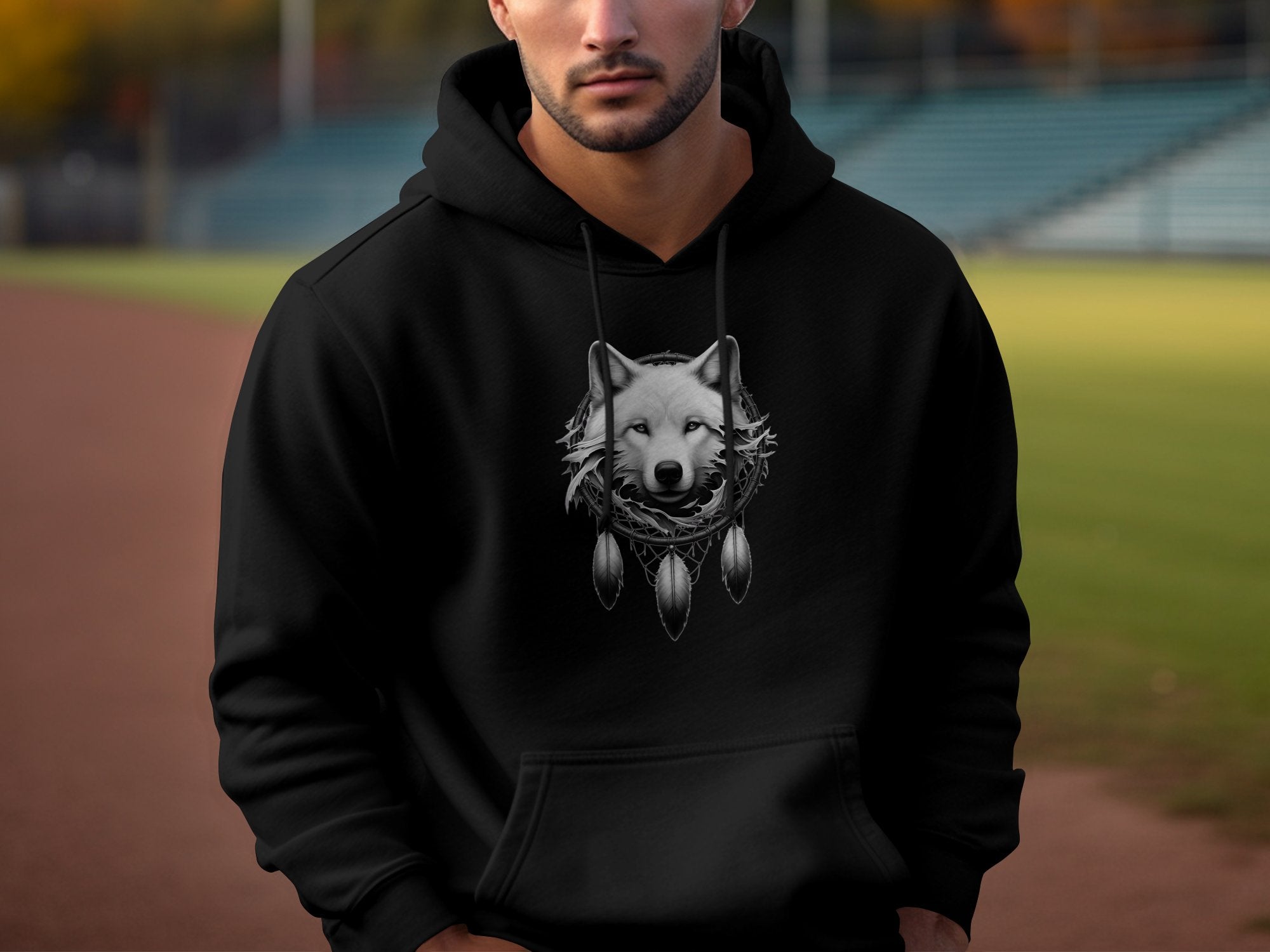 Dreamcatcher Wolf - Coloured Gildan Hoodie Realistic Native American Talisman Unisex Mythology Tee Graphic Design