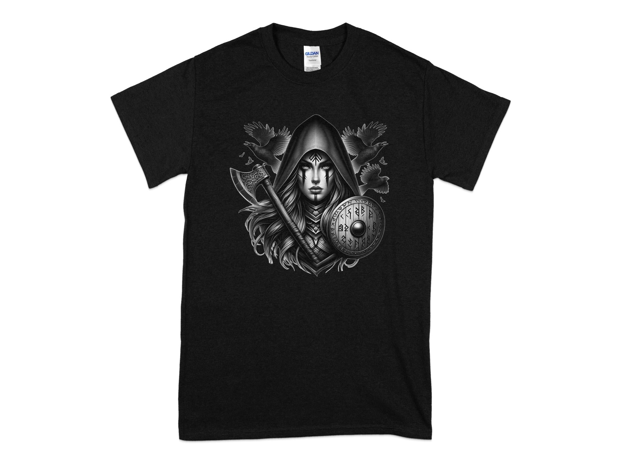 Viking Shield Maiden - Coloured Gildan T Shirt Realistic Norse Talisman Men Women Unisex Valhalla Tee Graphic Design