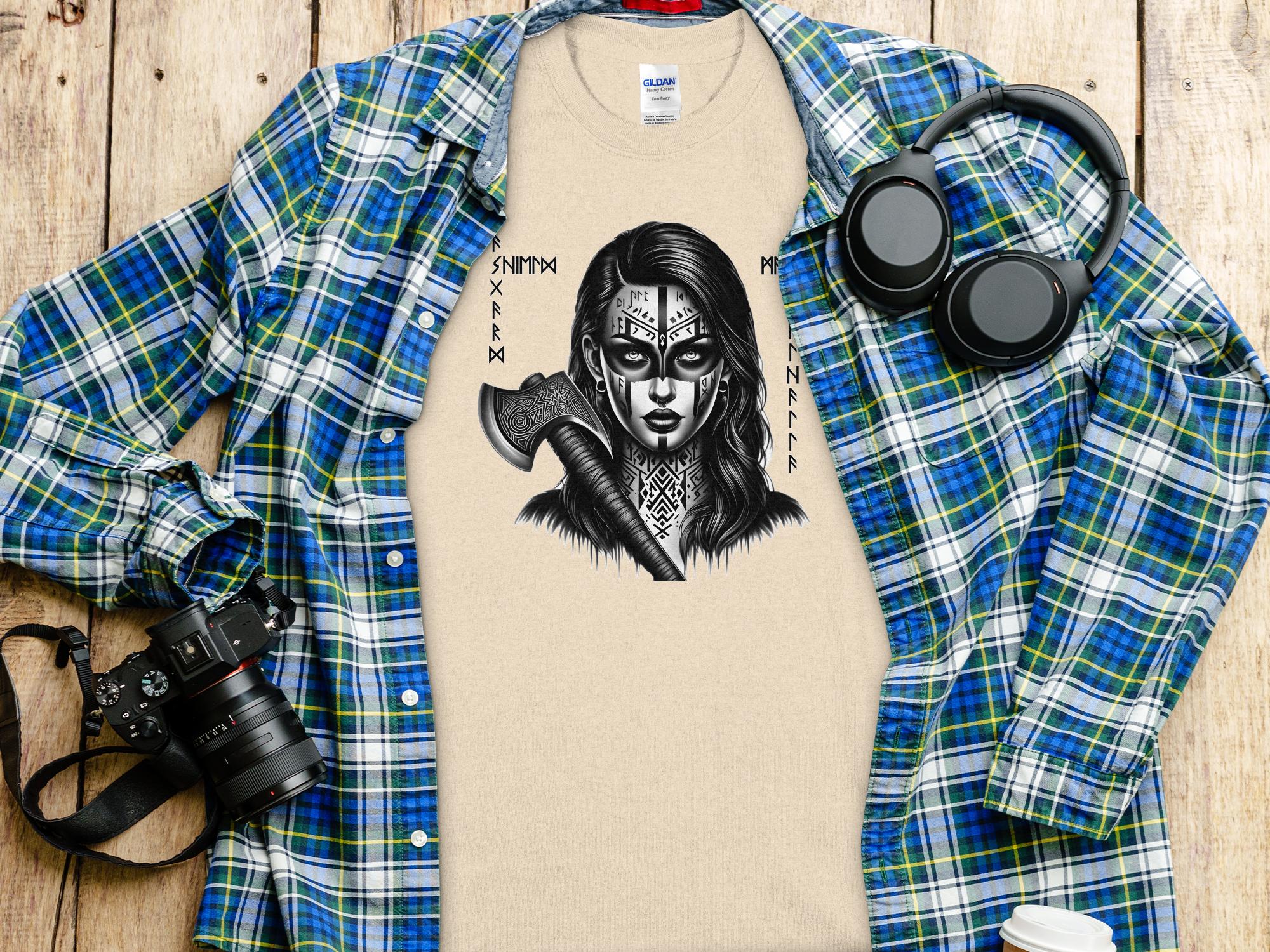 Viking Shield Maiden - Coloured Gildan T Shirt Realistic Norse Talisman Men Women Unisex Valhalla Tee Graphic Design