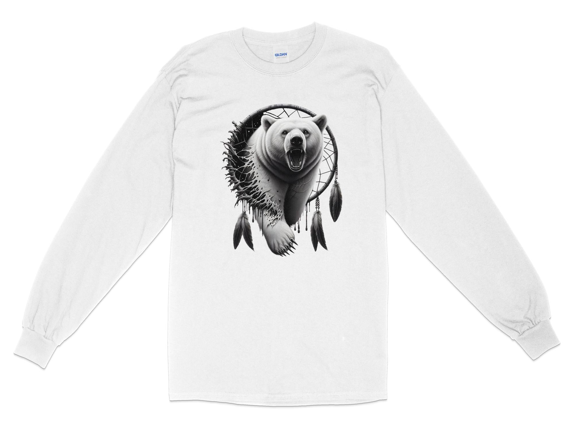 Dreamcatcher Bear - Coloured Gildan Long Sleeve Realistic Native American Talisman Unisex Mythology Tee Graphic Design