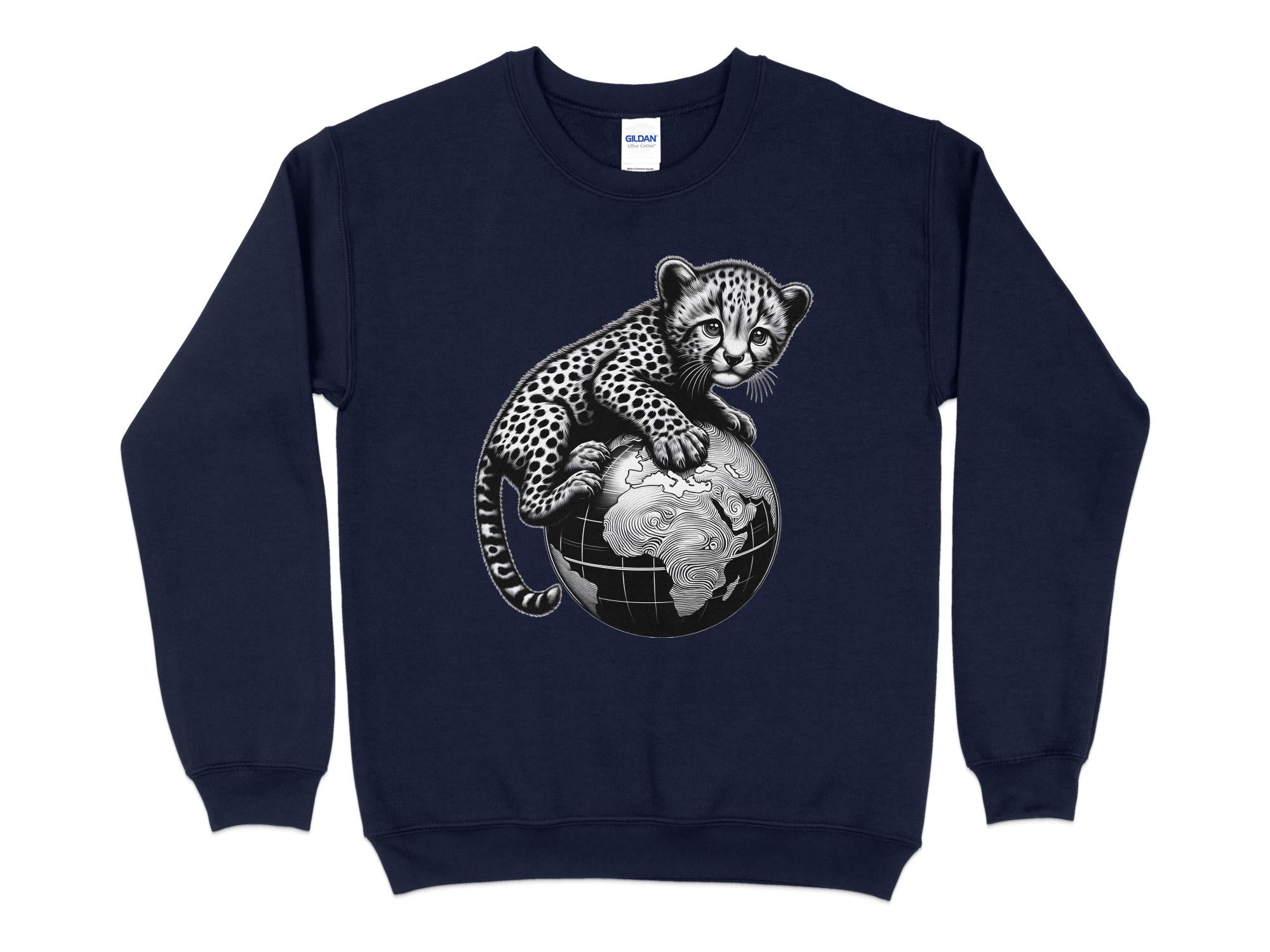 Cheetah World - Coloured Gildan Sweatshirt Realistic Animal Talisman Unisex Cute Tee Graphic Design