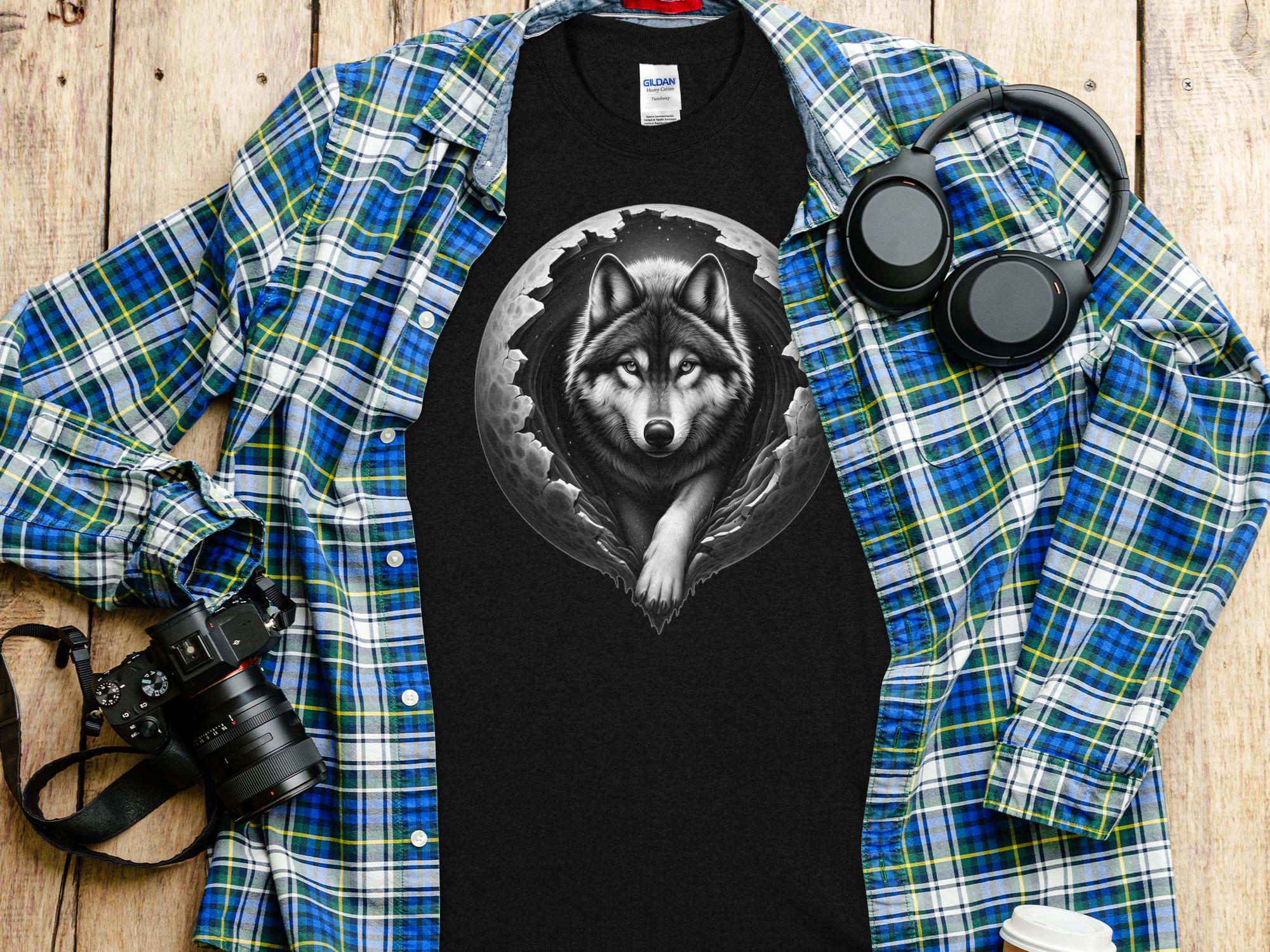 Moon Wolf - Coloured Gildan T-Shirt Realistic Animal Talisman Unisex Mythology Tee Graphic Design