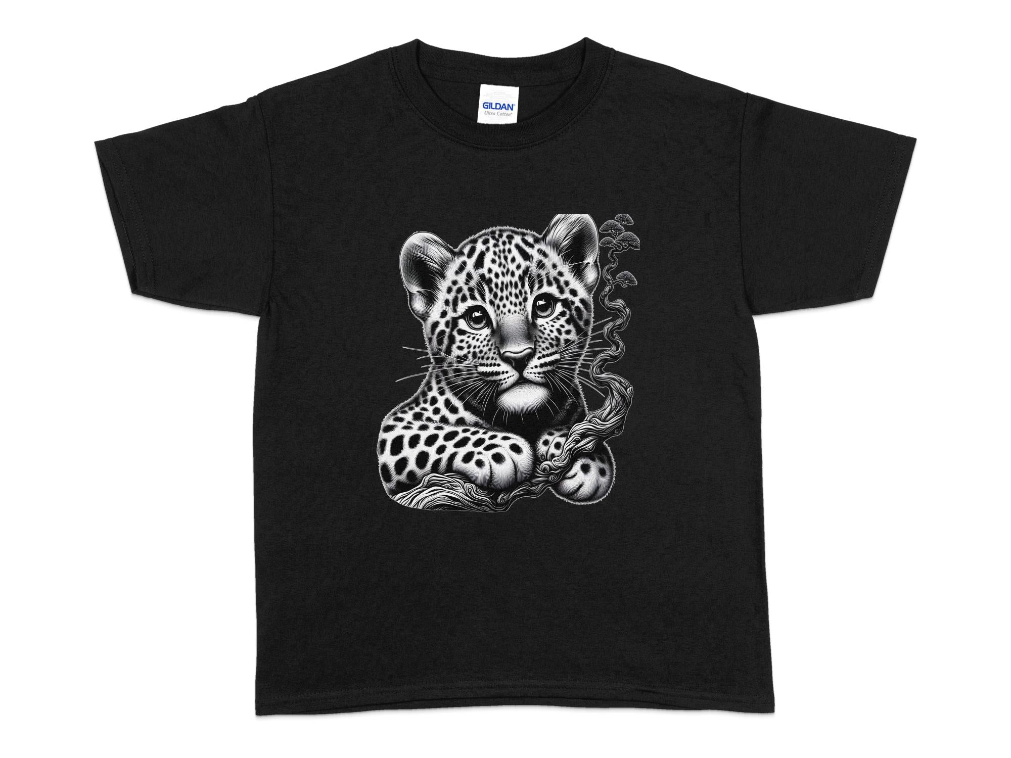 Leopard Bonsai - Coloured Gildan Kids T-Shirt Realistic Animal Talisman Unisex Cute Tee Graphic Design