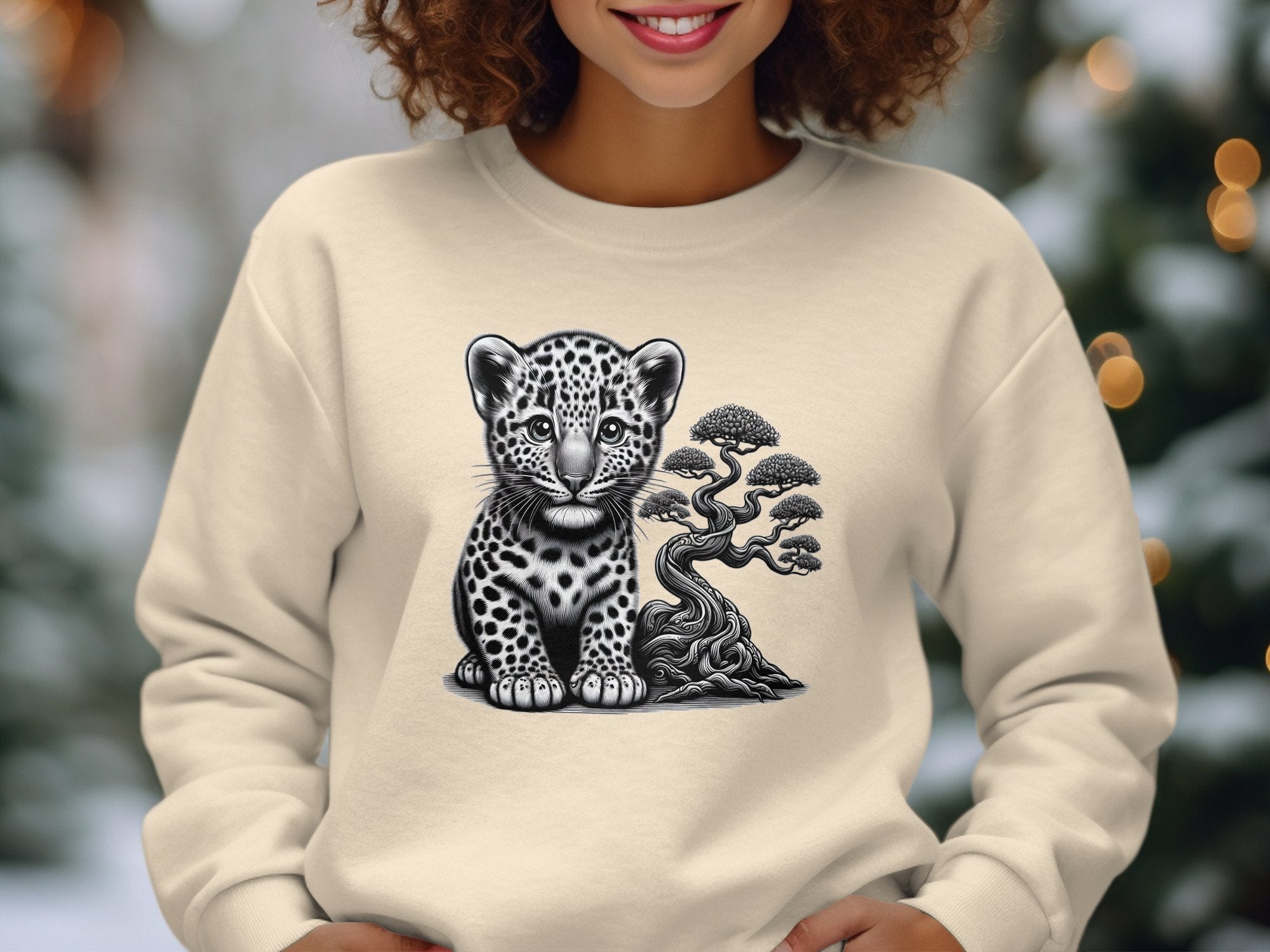 Leopard Bonsai - Coloured Gildan Sweatshirt Realistic Animal Talisman Unisex Cute Tee Graphic Design