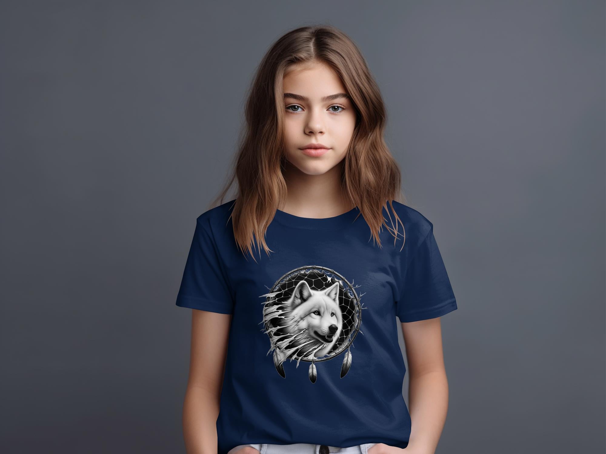 Dreamcatcher Wolf - Coloured Gildan Kids T-Shirt Realistic Native American Talisman Unisex Mythology Tee Graphic Design