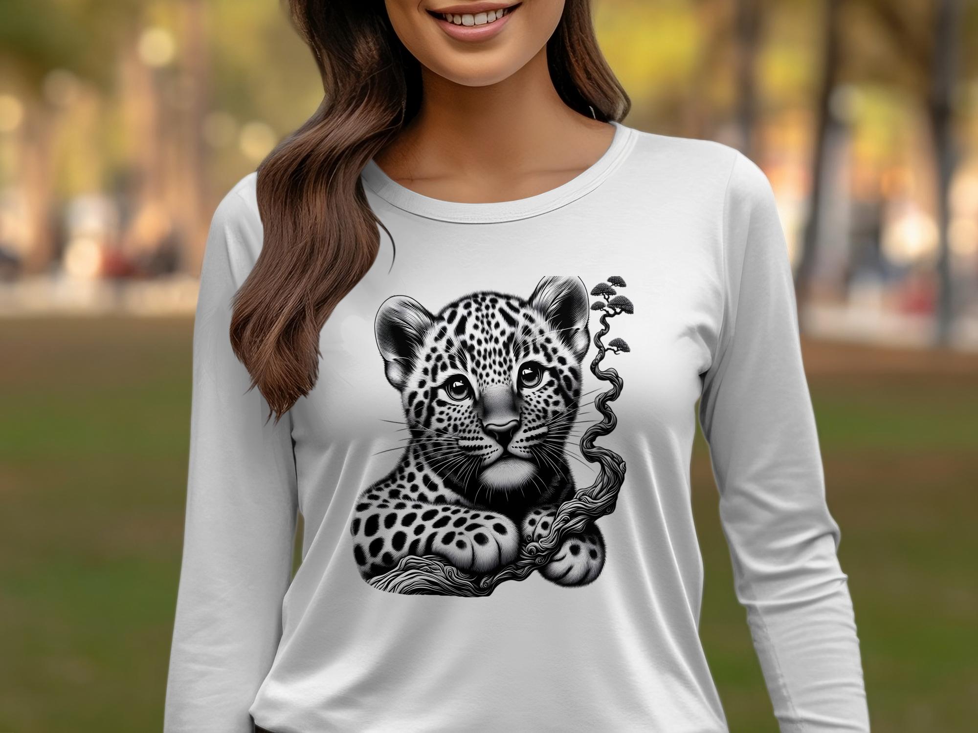 Leopard Bonsai - Coloured Gildan Long Sleeve Realistic Animal Talisman Unisex Cute Tee Graphic Design