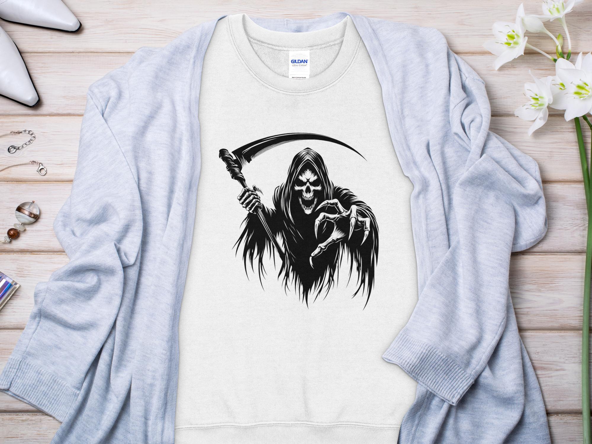 Grim Reaper - Black White Gildan Sweatshirt Commemorative Talisman Unisex Tee Graphic Design