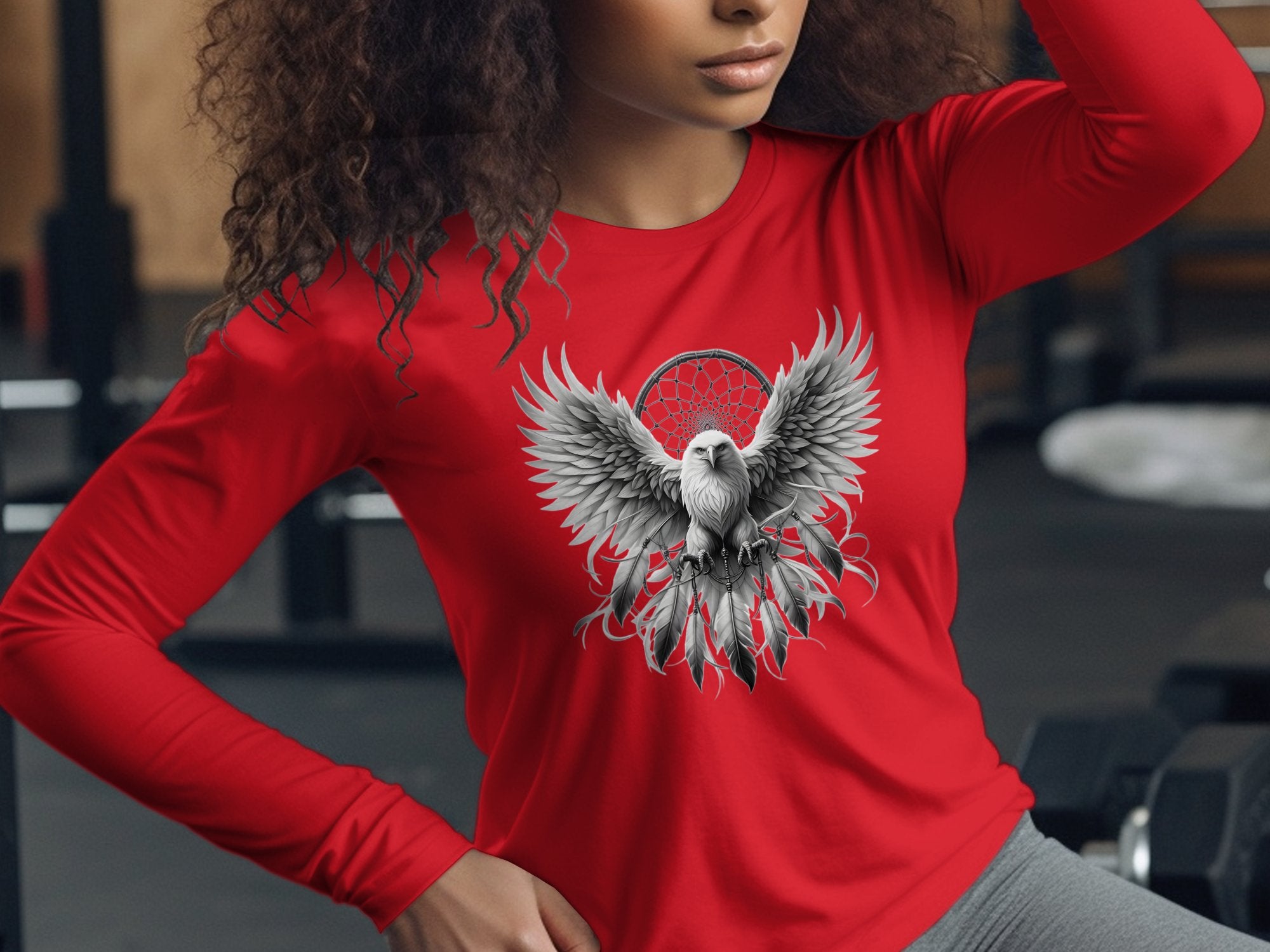 Dreamcatcher Eagle - Coloured Gildan Long Sleeve Realistic Native American Talisman Unisex Mythology Tee Graphic Design