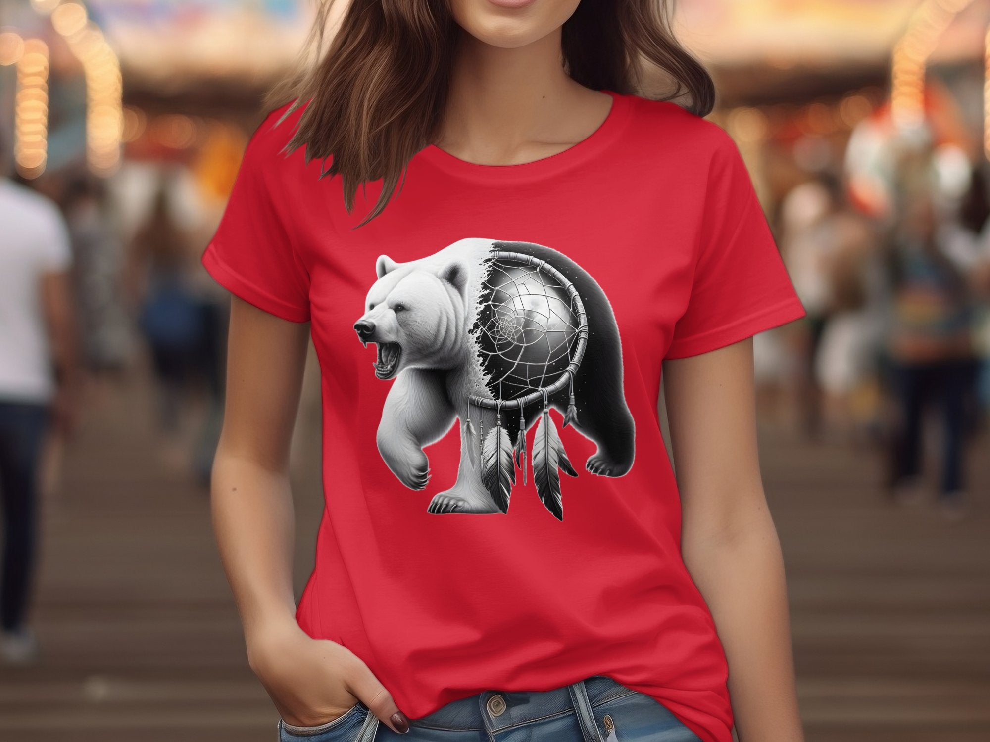 Dreamcatcher Bear - Coloured Gildan T-Shirt Realistic Native American Talisman Unisex Mythology Tee Graphic Design