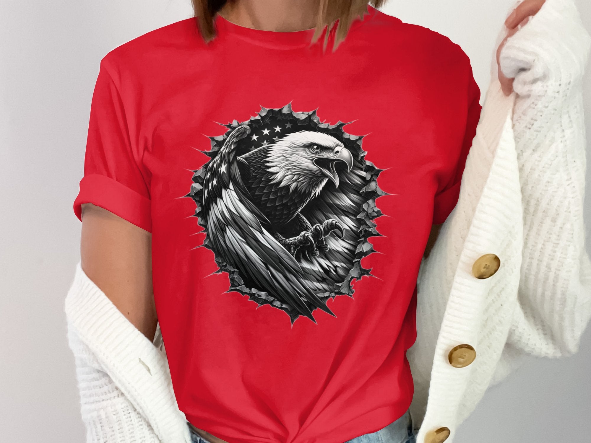 Eagle Patriot - Coloured Gildan T-Shirt Realistic Animal Talisman Unisex Tee Graphic Design