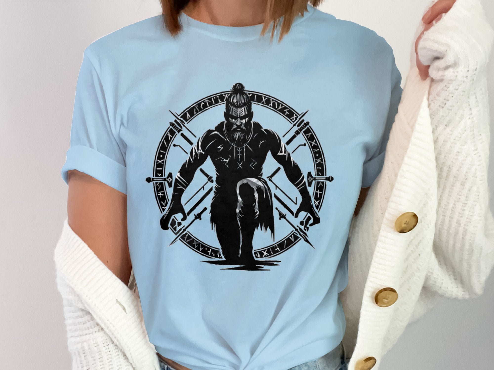 Viking Watchman - Coloured Gildan T Shirt White Norse Talisman Men Women Unisex Valhalla Tee