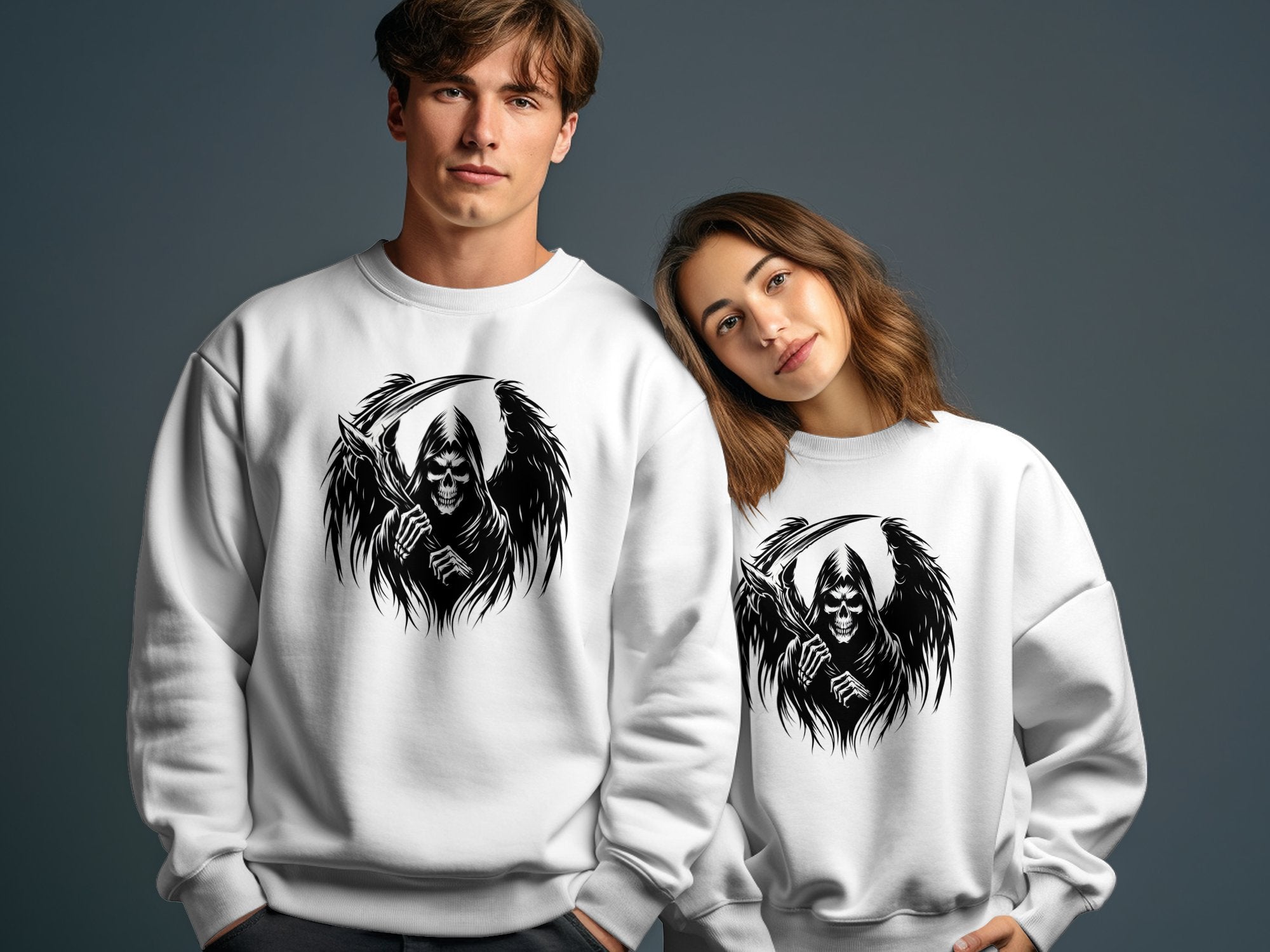 Grim Reaper - Black White Gildan Sweatshirt Commemorative Talisman Unisex Tee Graphic Design