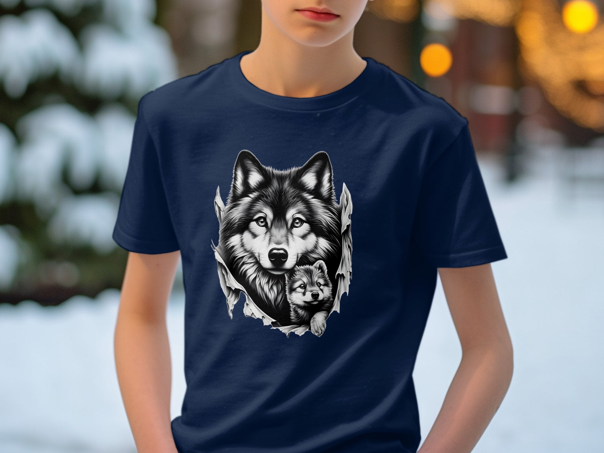 Wolf Mother and Cub - Coloured Gildan Kids T-Shirt Family Talisman Unisex Tee Graphic Design