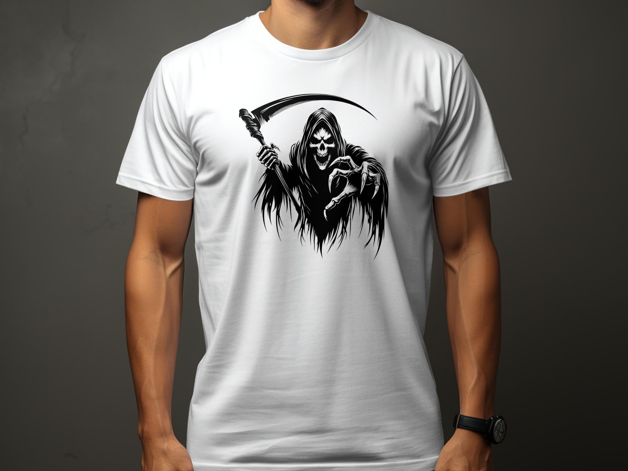 Grim Reaper - Black White Gildan T-Shirt Commemorative Talisman Unisex Tee Graphic Design