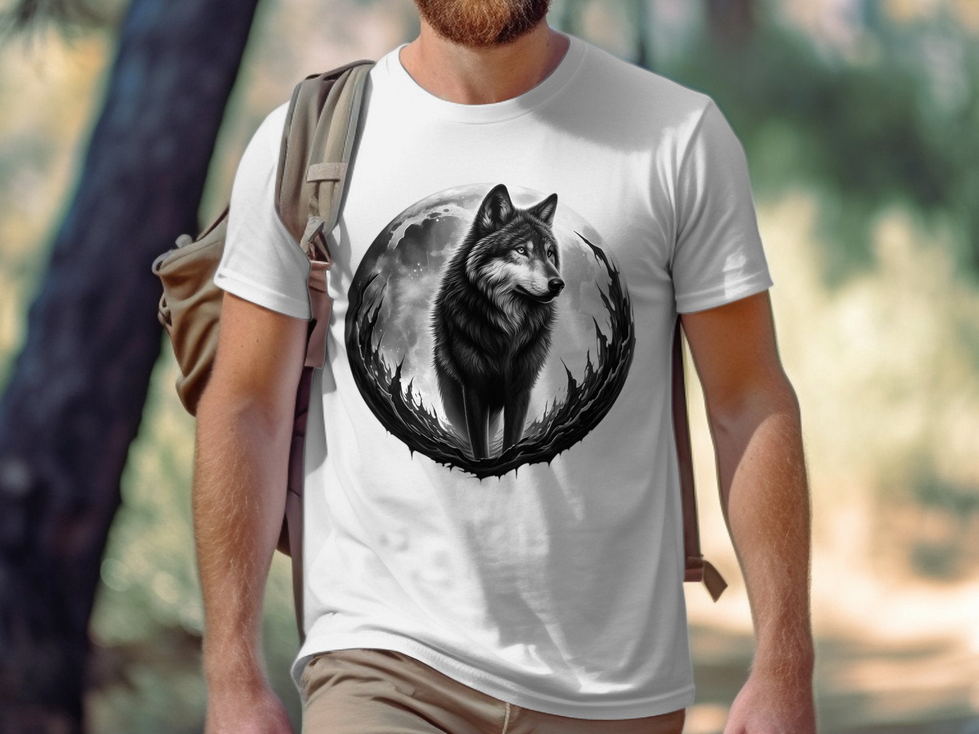 Moon Wolf - Coloured Gildan T-Shirt Realistic Animal Talisman Unisex Mythology Tee Graphic Design