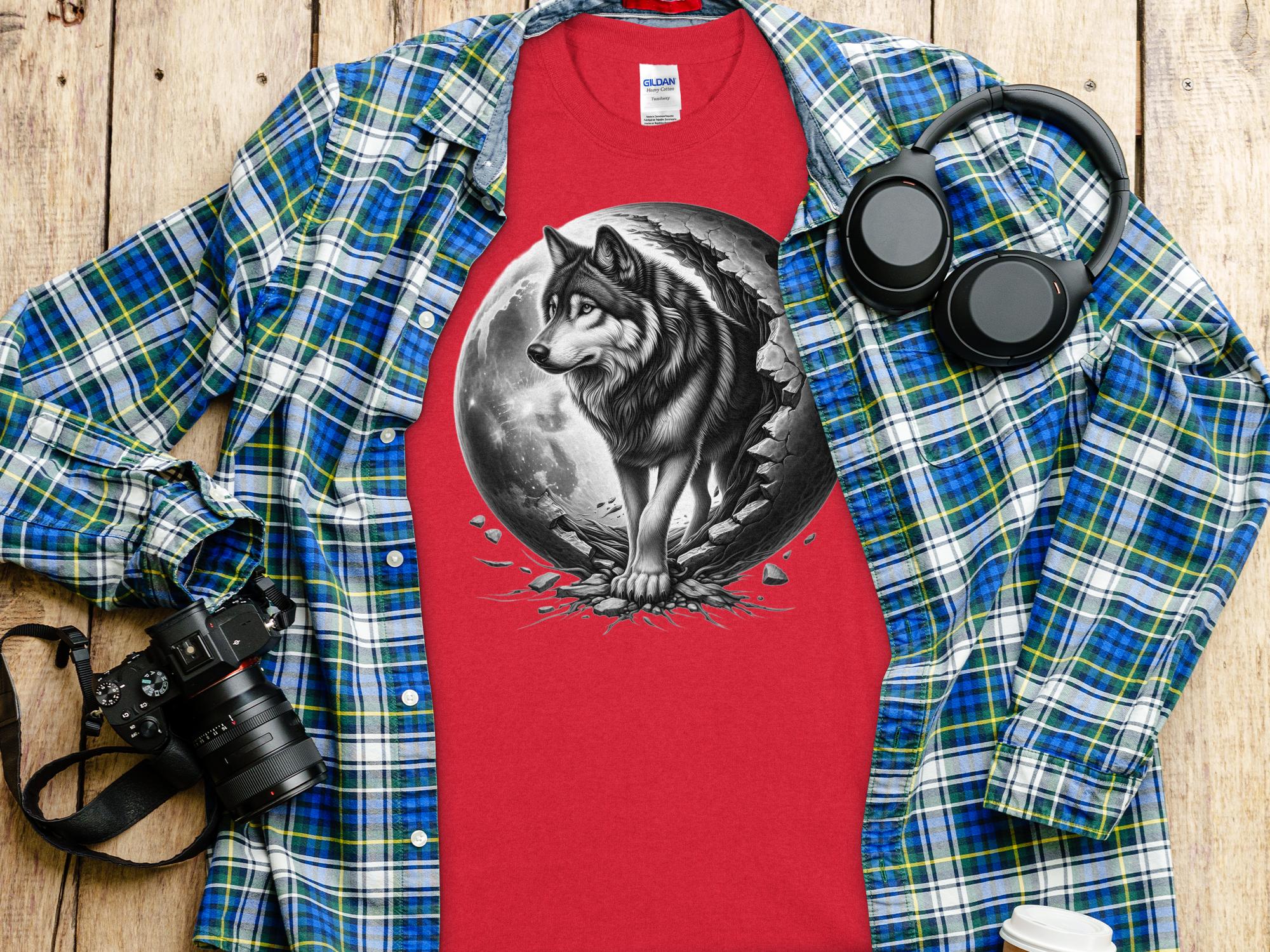 Moon Wolf - Coloured Gildan T-Shirt Realistic Animal Talisman Unisex Mythology Tee Graphic Design