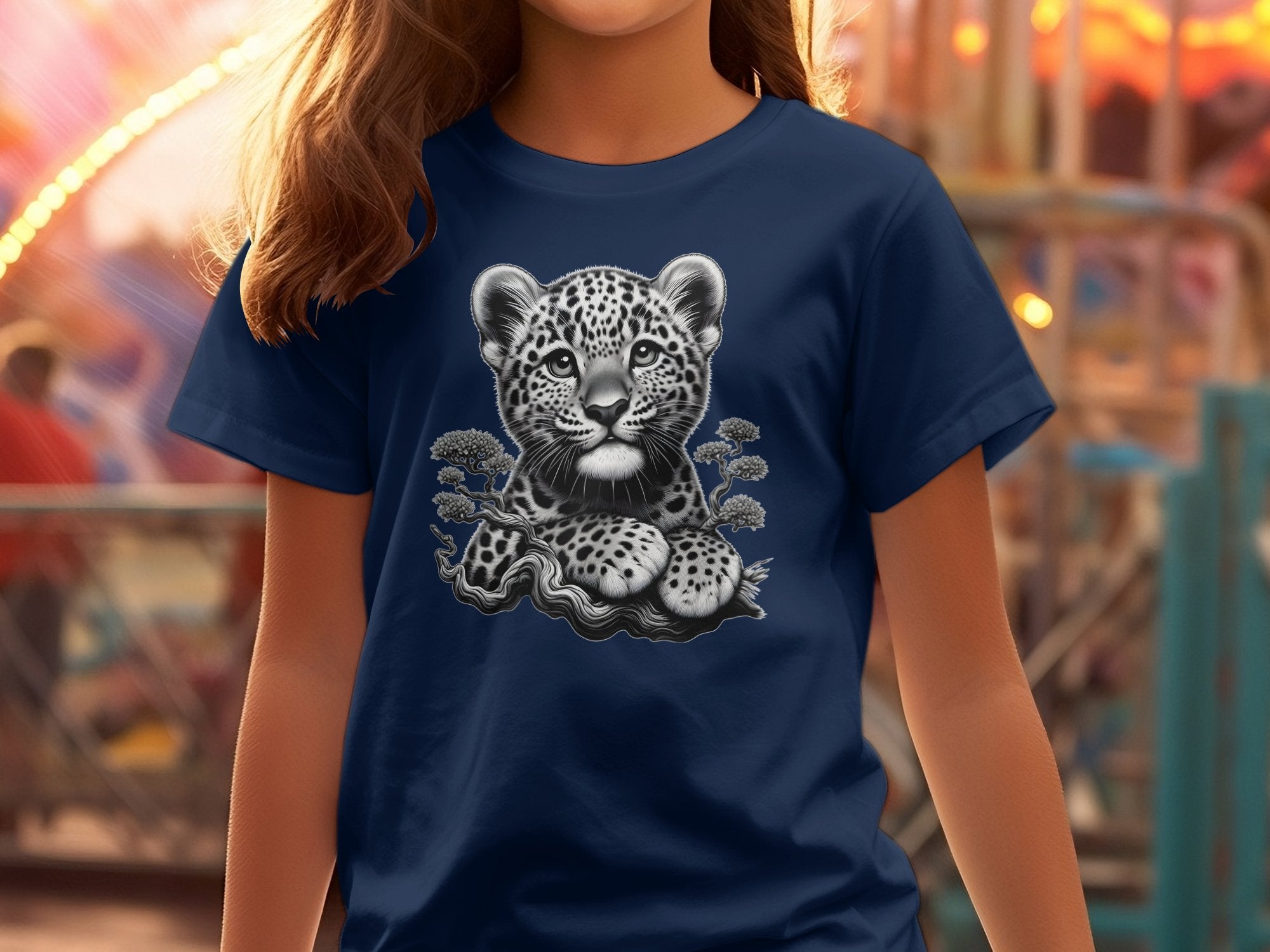 Leopard Bonsai - Coloured Gildan Kids T-Shirt Realistic Animal Talisman Unisex Cute Tee Graphic Design