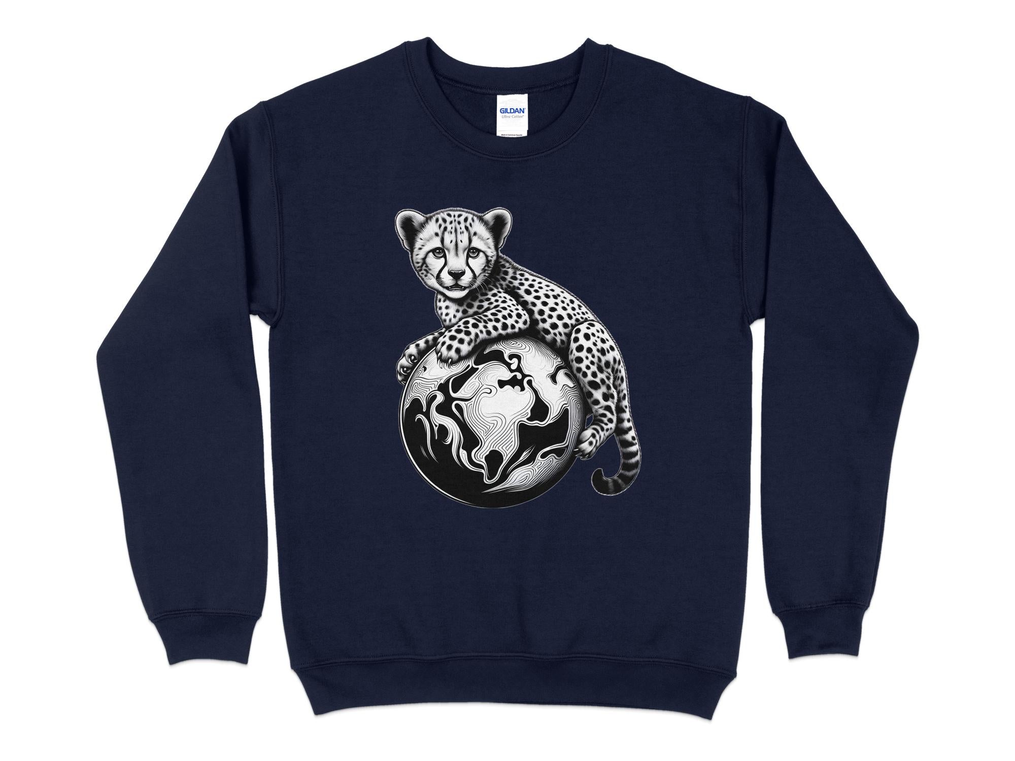 Cheetah World - Coloured Gildan Sweatshirt Realistic Animal Talisman Unisex Cute Tee Graphic Design