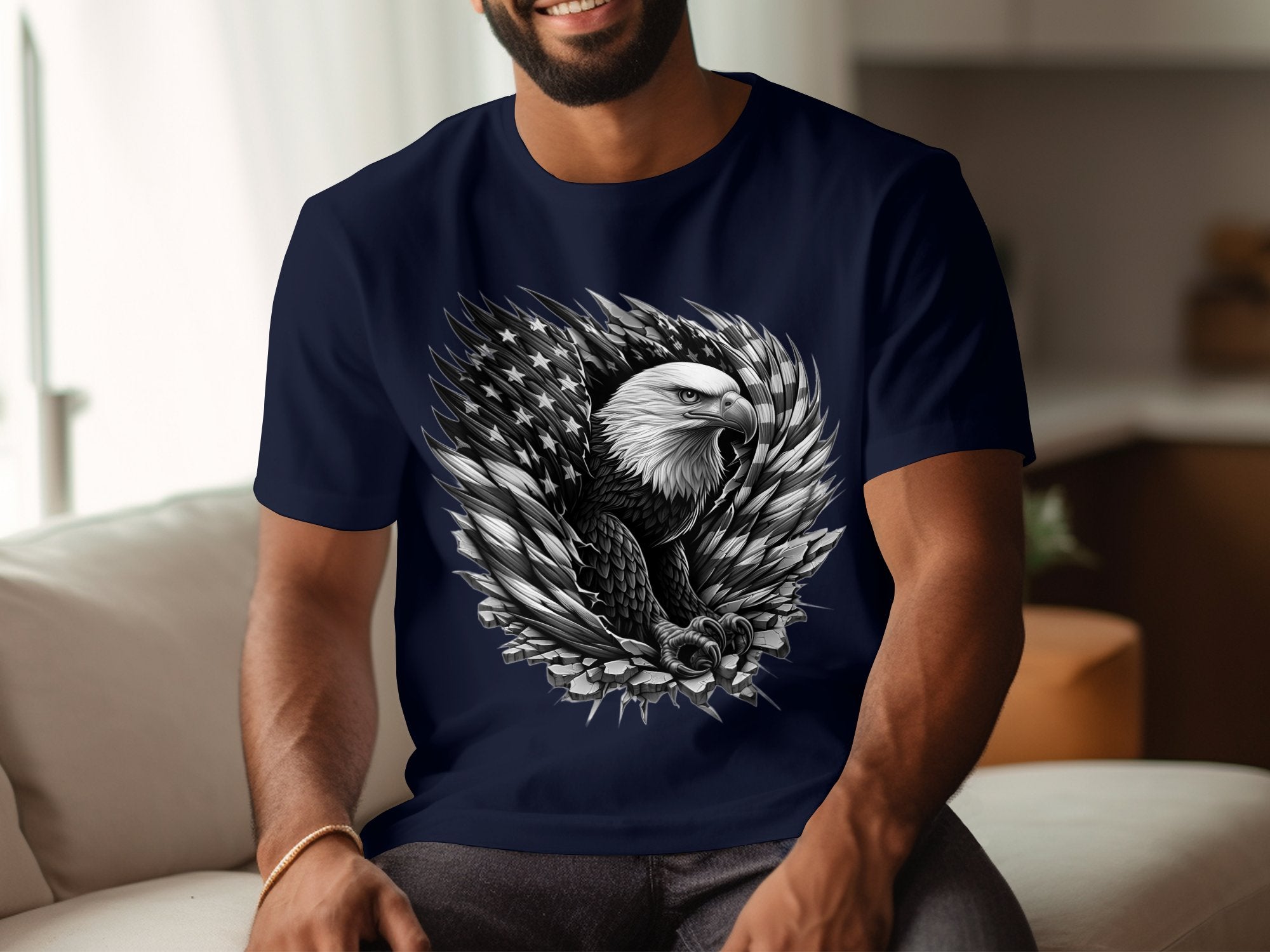 Eagle Patriot - Coloured Gildan T-Shirt Realistic Animal Talisman Unisex Tee Graphic Design