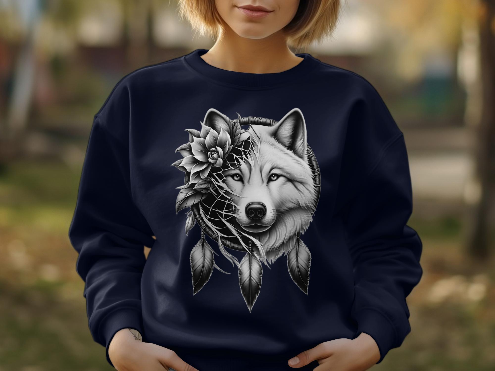 Dreamcatcher Wolf - Coloured Gildan Sweatshirt Realistic Native American Talisman Unisex Mythology Tee Graphic Design