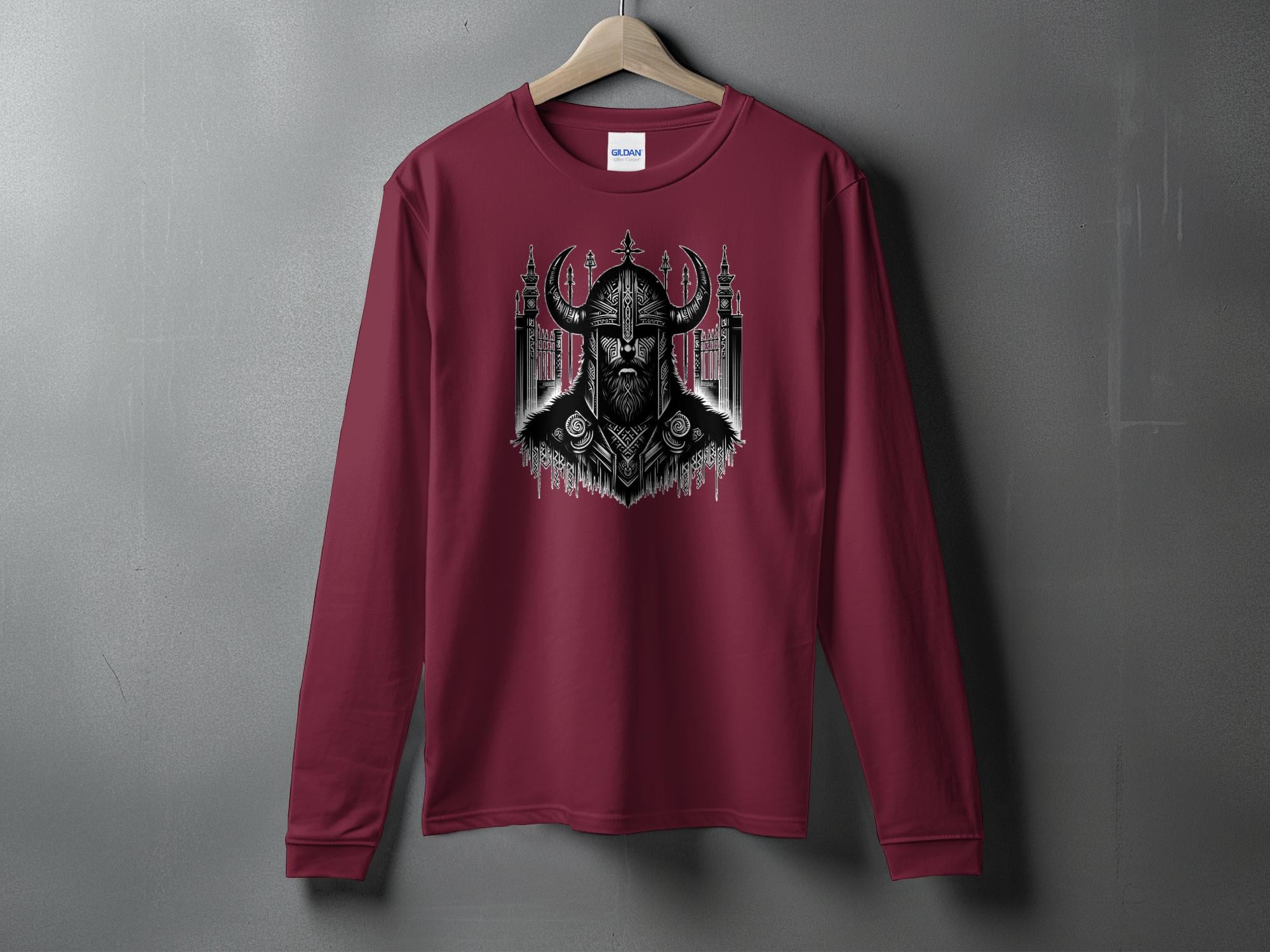 Viking Resolve - Coloured Gildan Long Sleeve Realistic Norse Talisman Men Women Unisex Valhalla Tee Graphic Design