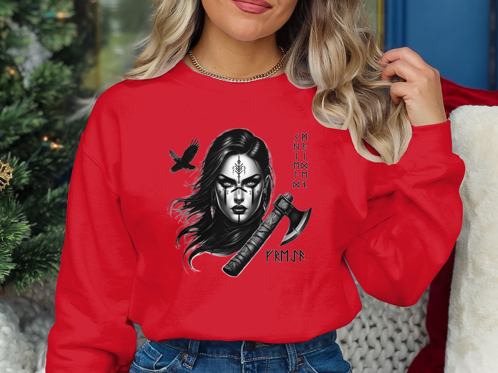 Viking Shield Maiden - Coloured Gildan Sweatshirt Realistic Norse Talisman Men Women Unisex Valhalla Tee Graphic Design