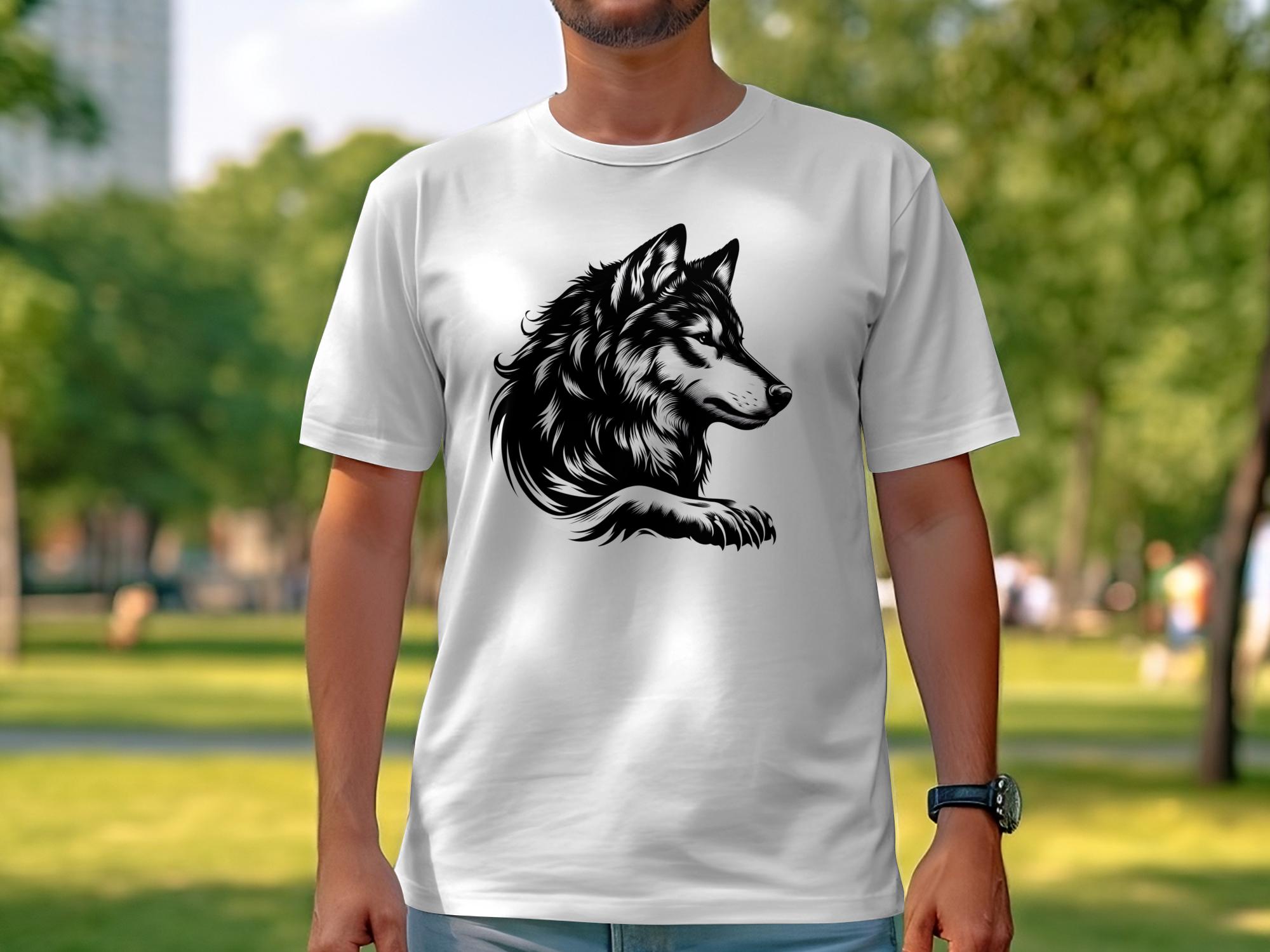 Wolf Tribal - Black White Gildan T-Shirt Realistic Animal Talisman Unisex Tee Graphic Design