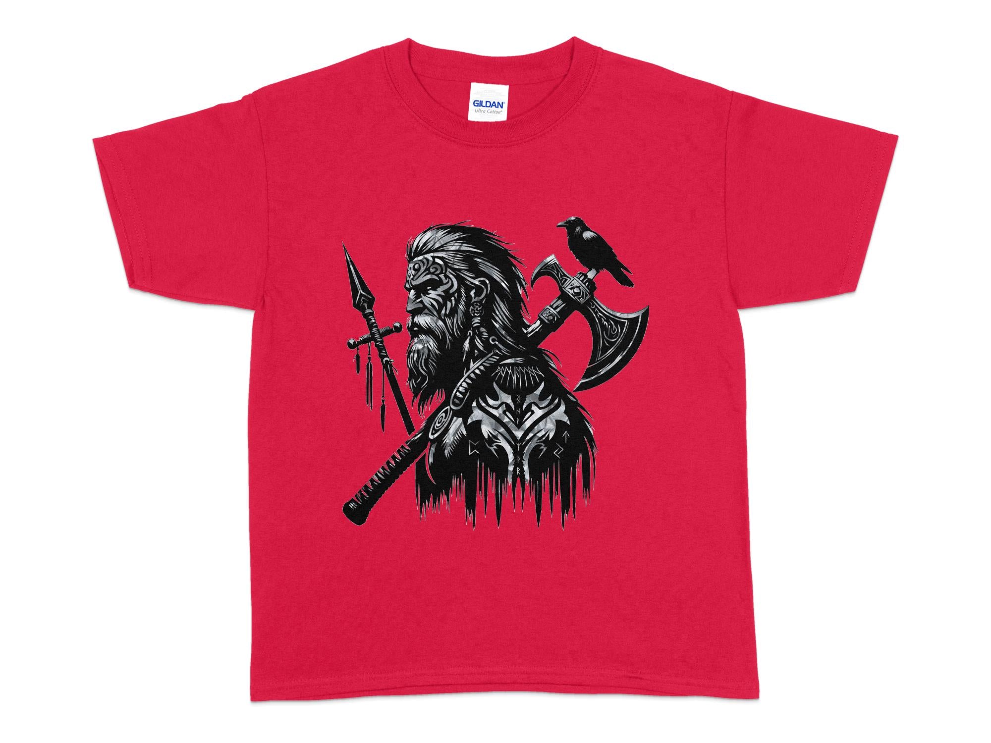 Viking Courage - Coloured Gildan Kids T Shirt Norse Talisman Unisex Valhalla Tee