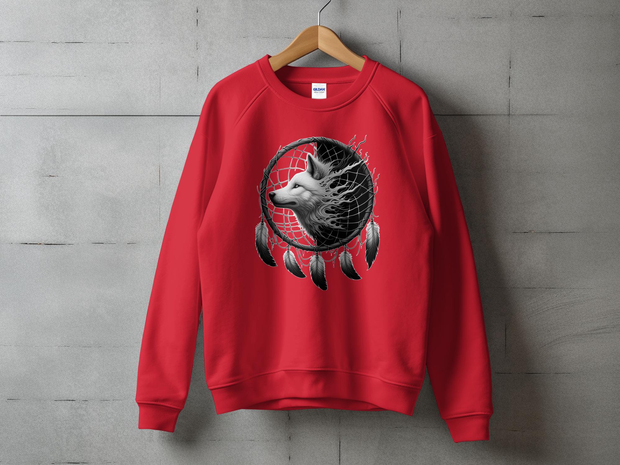 Dreamcatcher Wolf - Coloured Gildan Sweatshirt Realistic Native American Talisman Unisex Mythology Tee Graphic Design