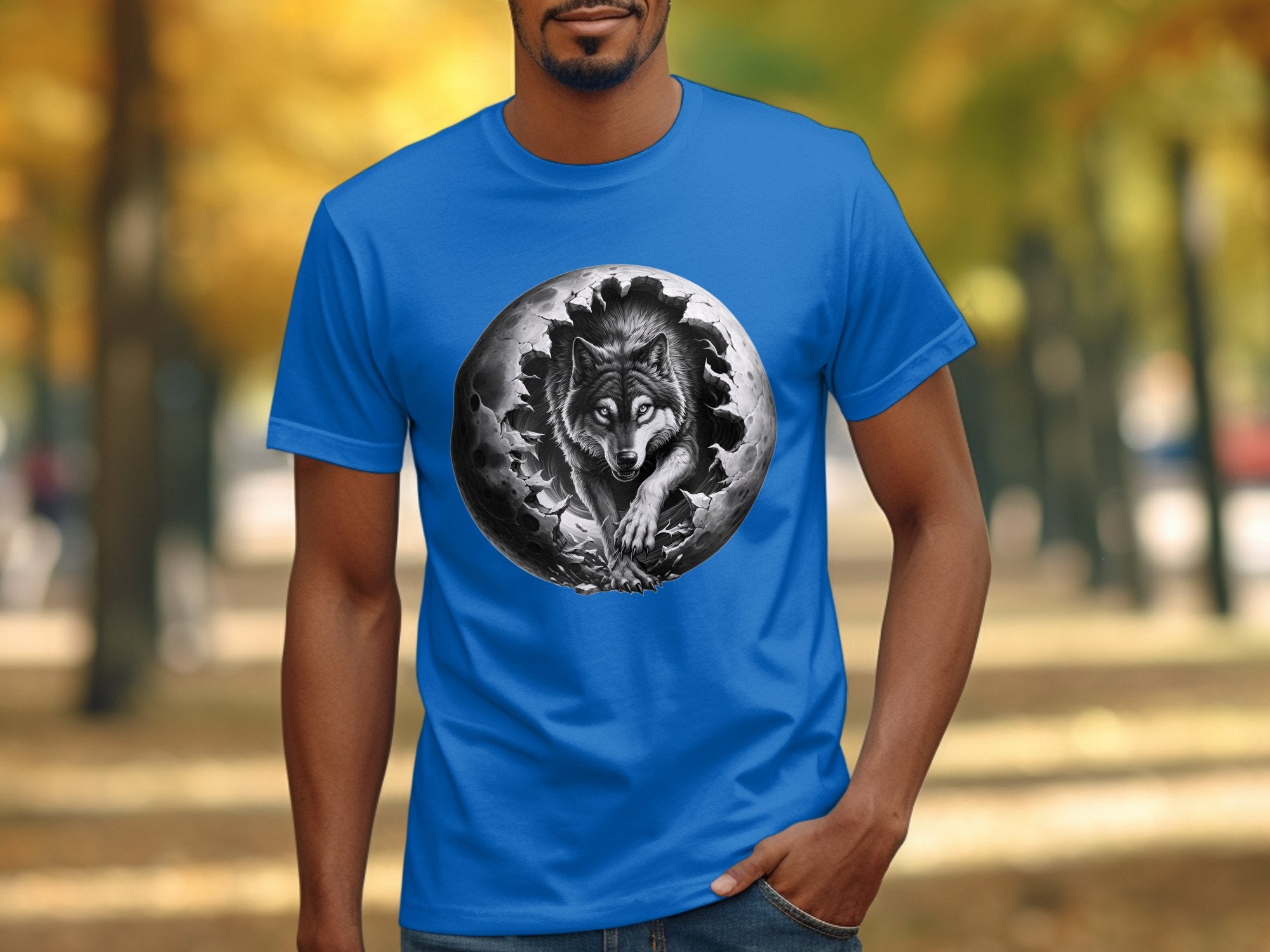 Moon Wolf - Coloured Gildan T-Shirt Realistic Animal Talisman Unisex Mythology Tee Graphic Design