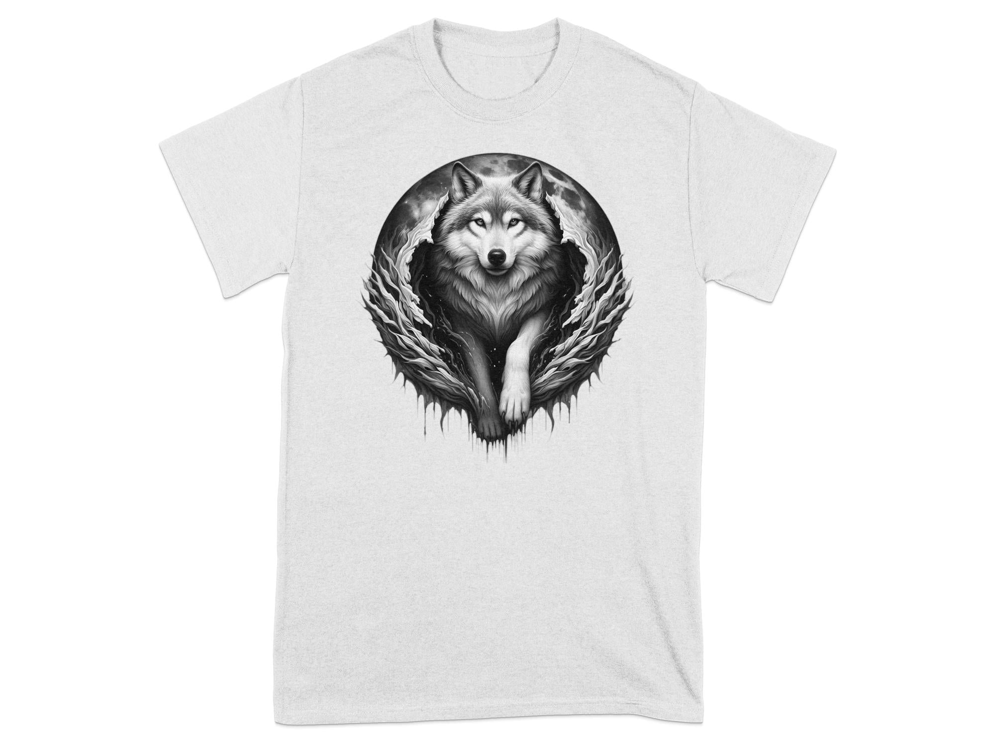 Moon Wolf - Coloured Gildan T-Shirt Realistic Animal Talisman Unisex Mythology Tee Graphic Design