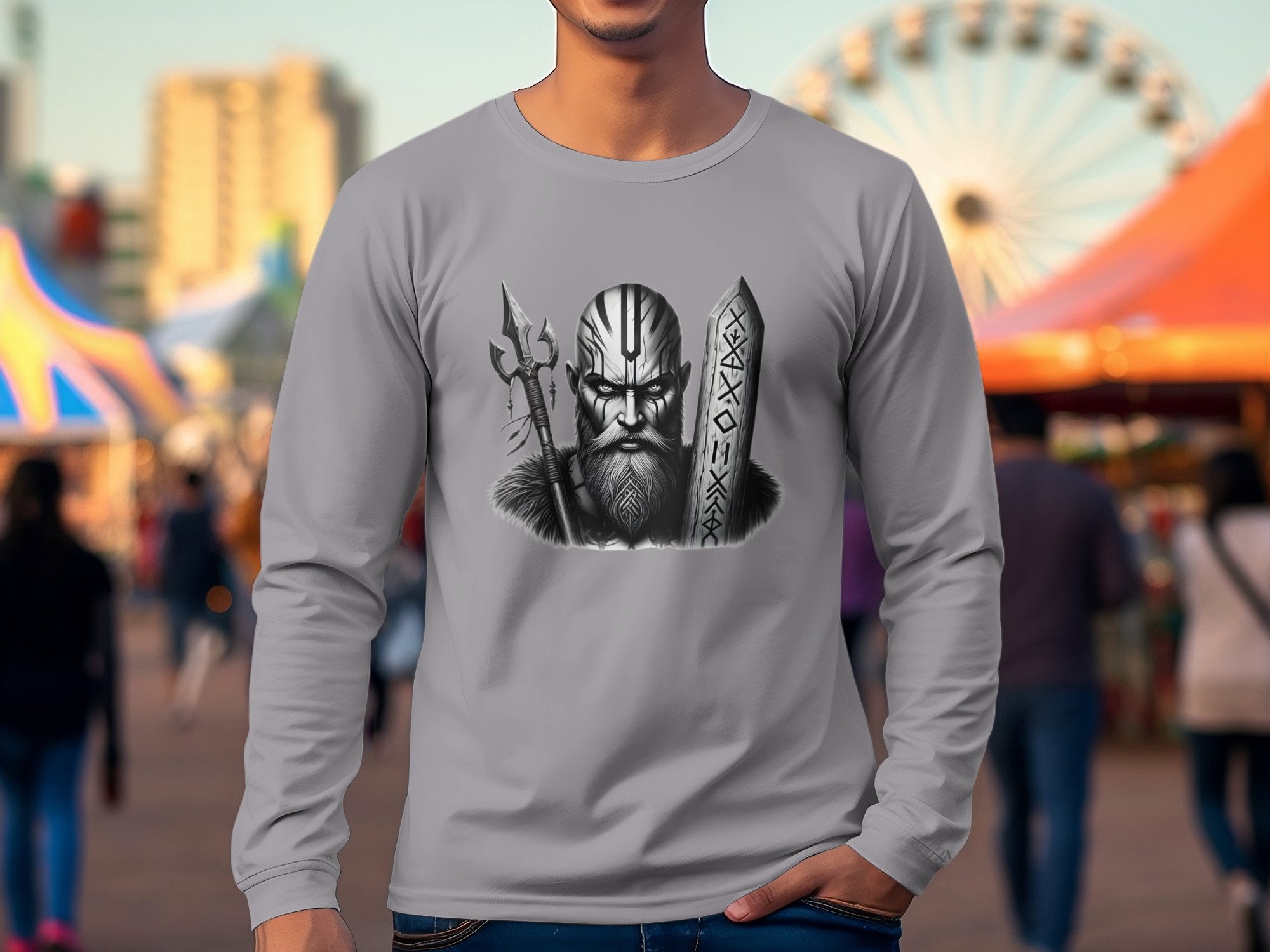 Viking Strength - Coloured Gildan Long Sleeve Realistic Norse Talisman Men Women Unisex Valhalla Tee Graphic Design