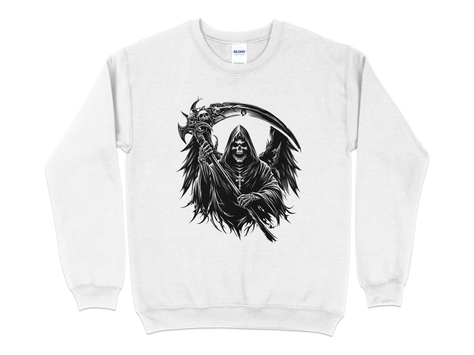 Grim Reaper - Black White Gildan Sweatshirt Commemorative Talisman Unisex Tee Graphic Design