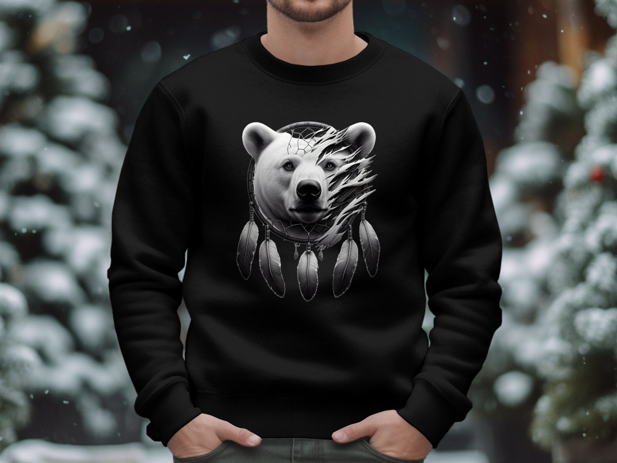 Dreamcatcher Bear - Coloured Gildan Sweatshirt Realistic Native American Talisman Unisex Mythology Tee Graphic Design