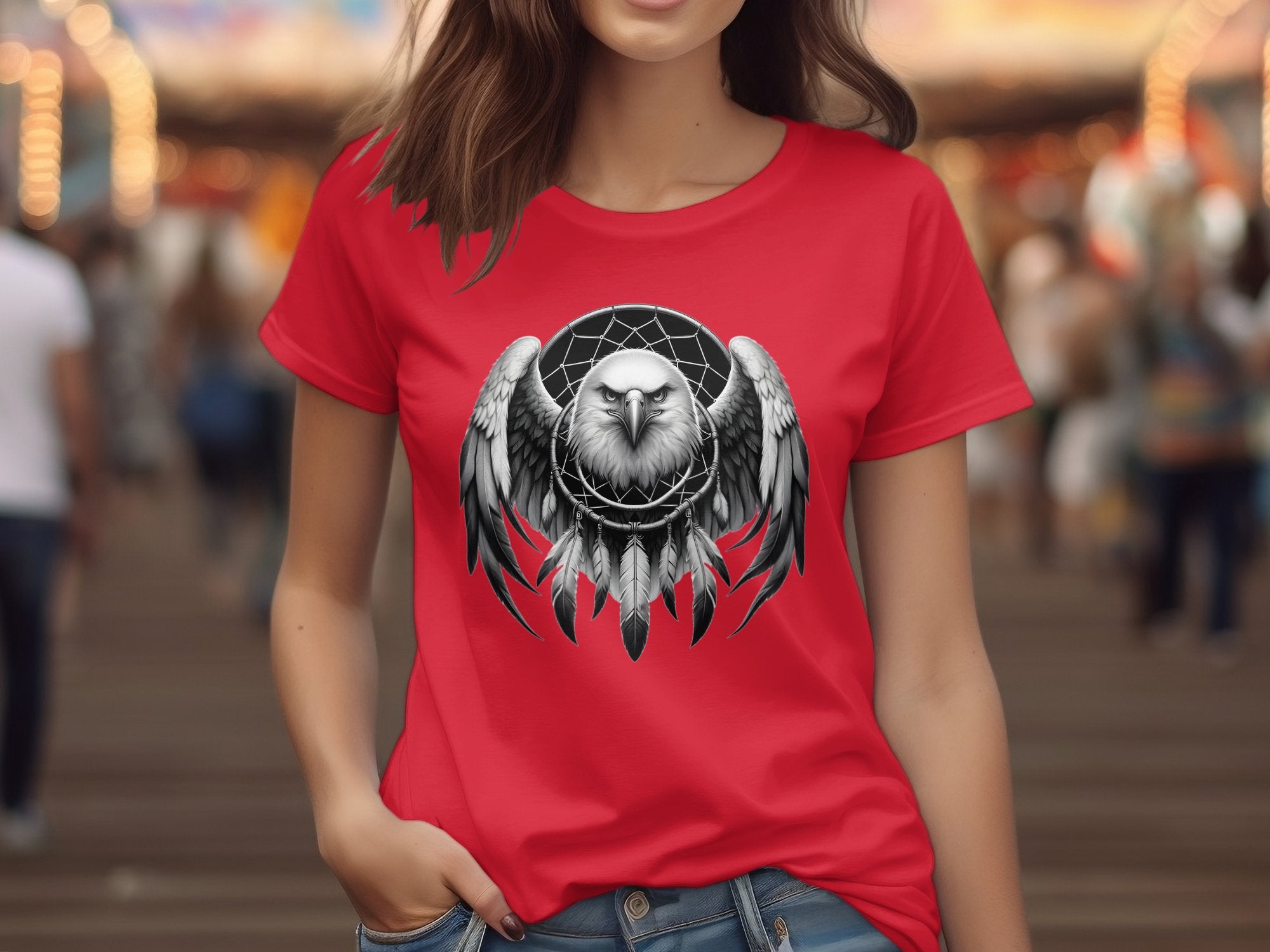 Dreamcatcher Eagle - Coloured Gildan T-Shirt Realistic Native American Talisman Unisex Mythology Tee Graphic Design