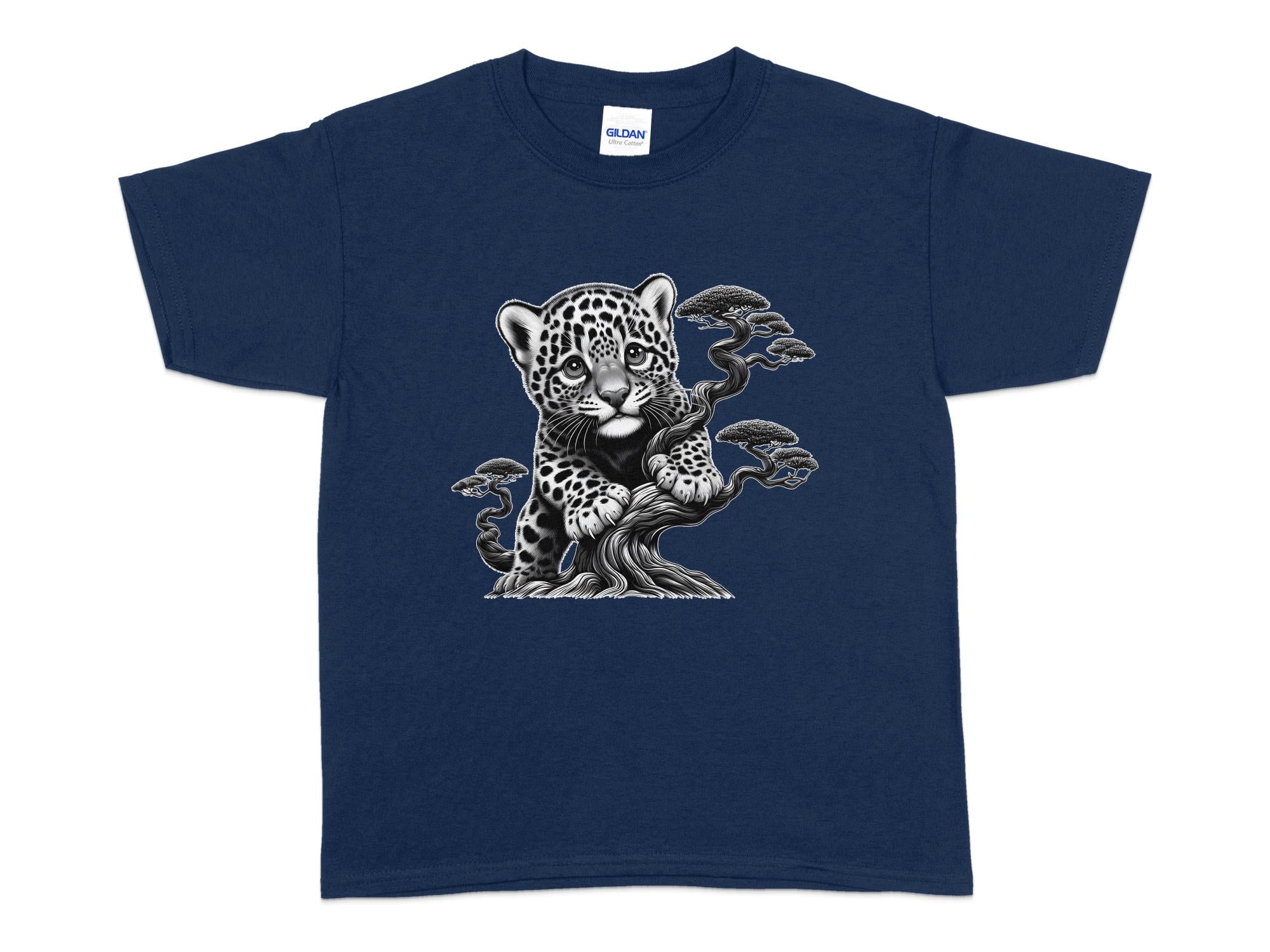 Leopard Bonsai - Coloured Gildan Kids T-Shirt Realistic Animal Talisman Unisex Cute Tee Graphic Design