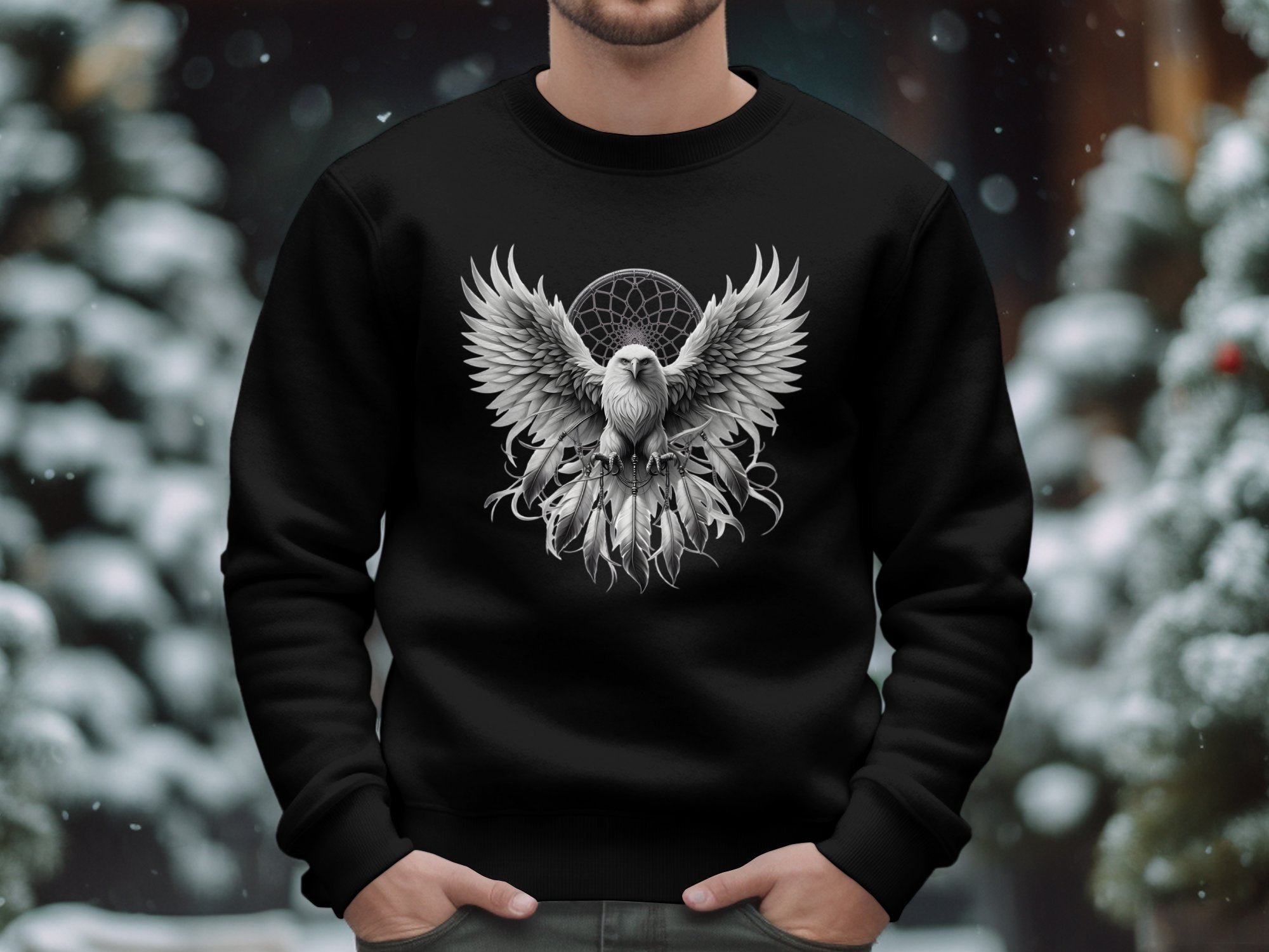 Dreamcatcher Eagle - Coloured Gildan Sweatshirt Realistic Native American Talisman Unisex Mythology Tee Graphic Design