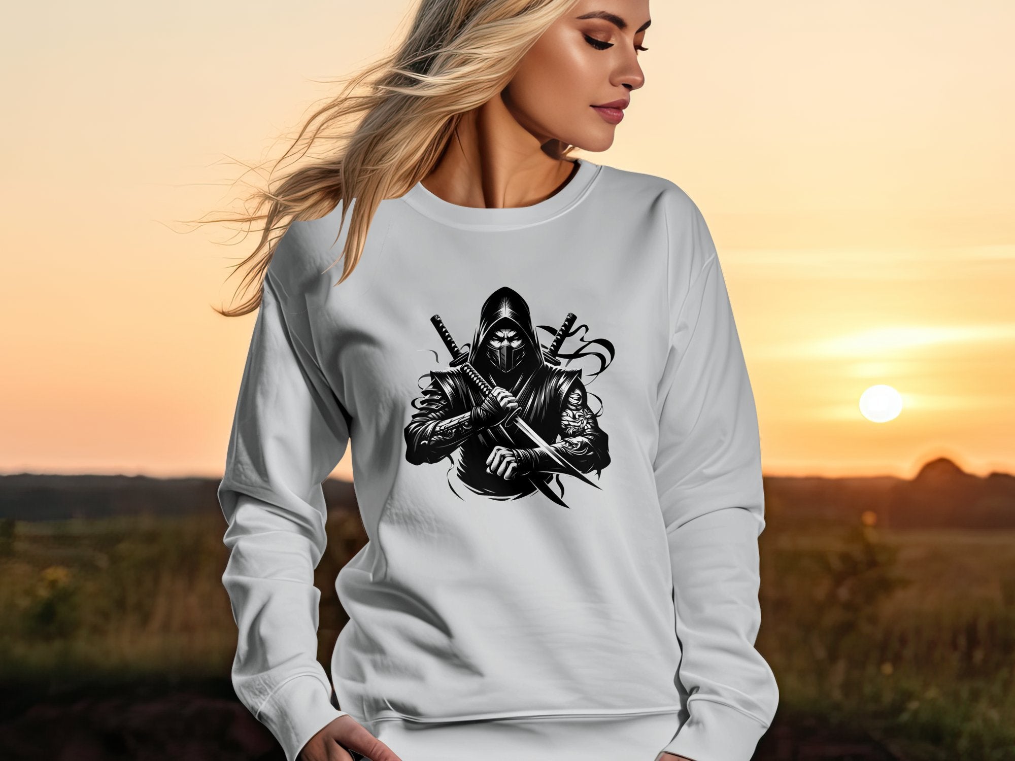 Samurai Ninja - Coloured Gildan Sweatshirt Japanese Talisman Unisex Cultural Symbolic Graphic Design