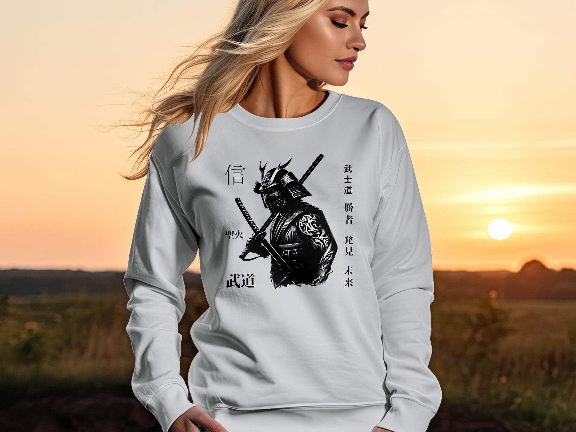 Samurai Ninja - Coloured Gildan Sweatshirt Japanese Talisman Unisex Cultural Symbolic Graphic Design