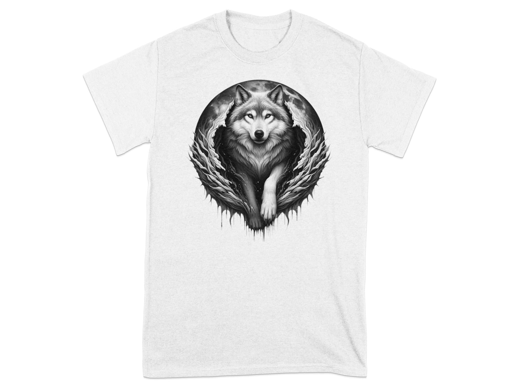 Moon Wolf - Coloured Gildan T-Shirt Realistic Animal Talisman Unisex Mythology Tee Graphic Design