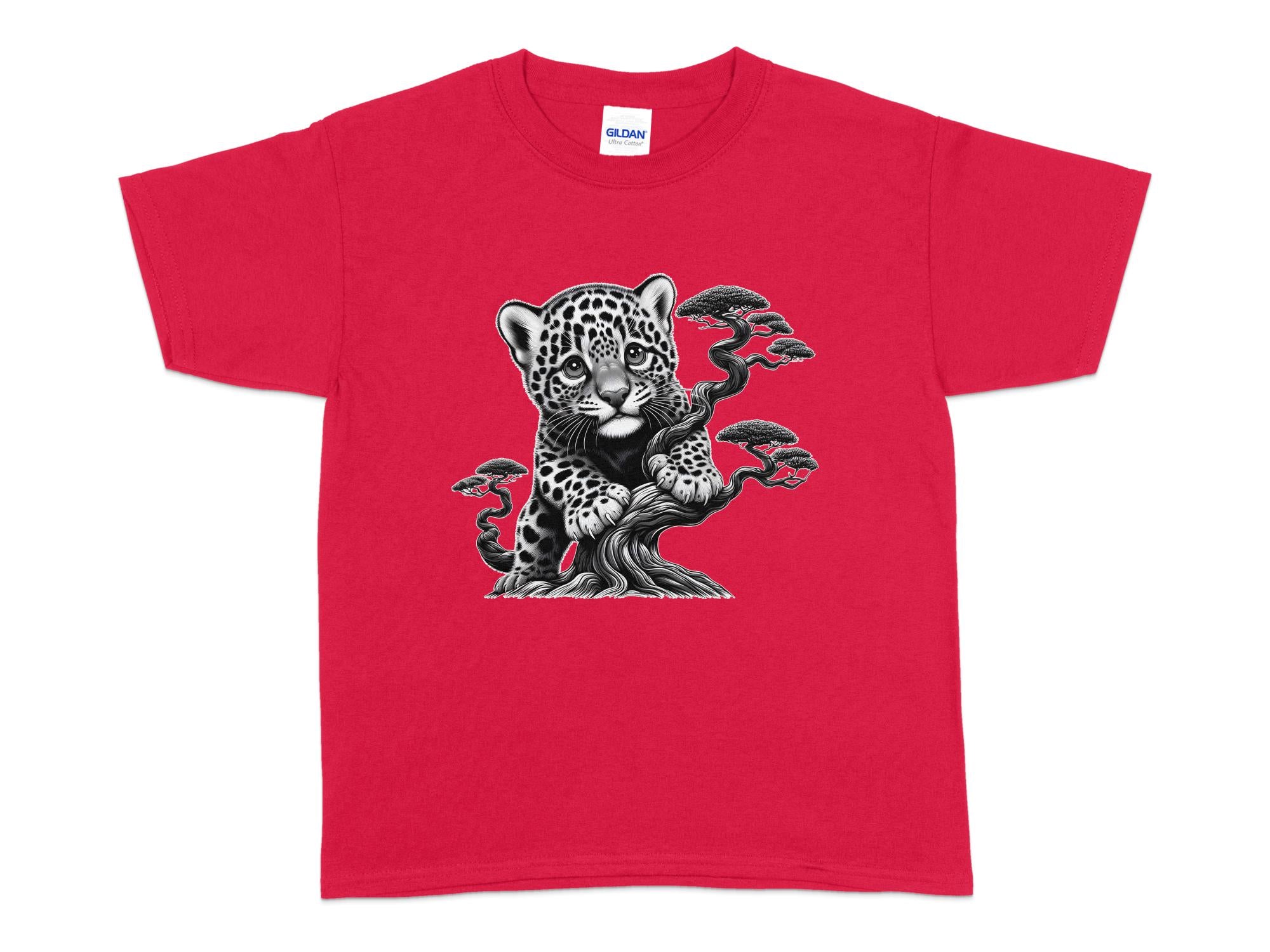 Leopard Bonsai - Coloured Gildan Kids T-Shirt Realistic Animal Talisman Unisex Cute Tee Graphic Design