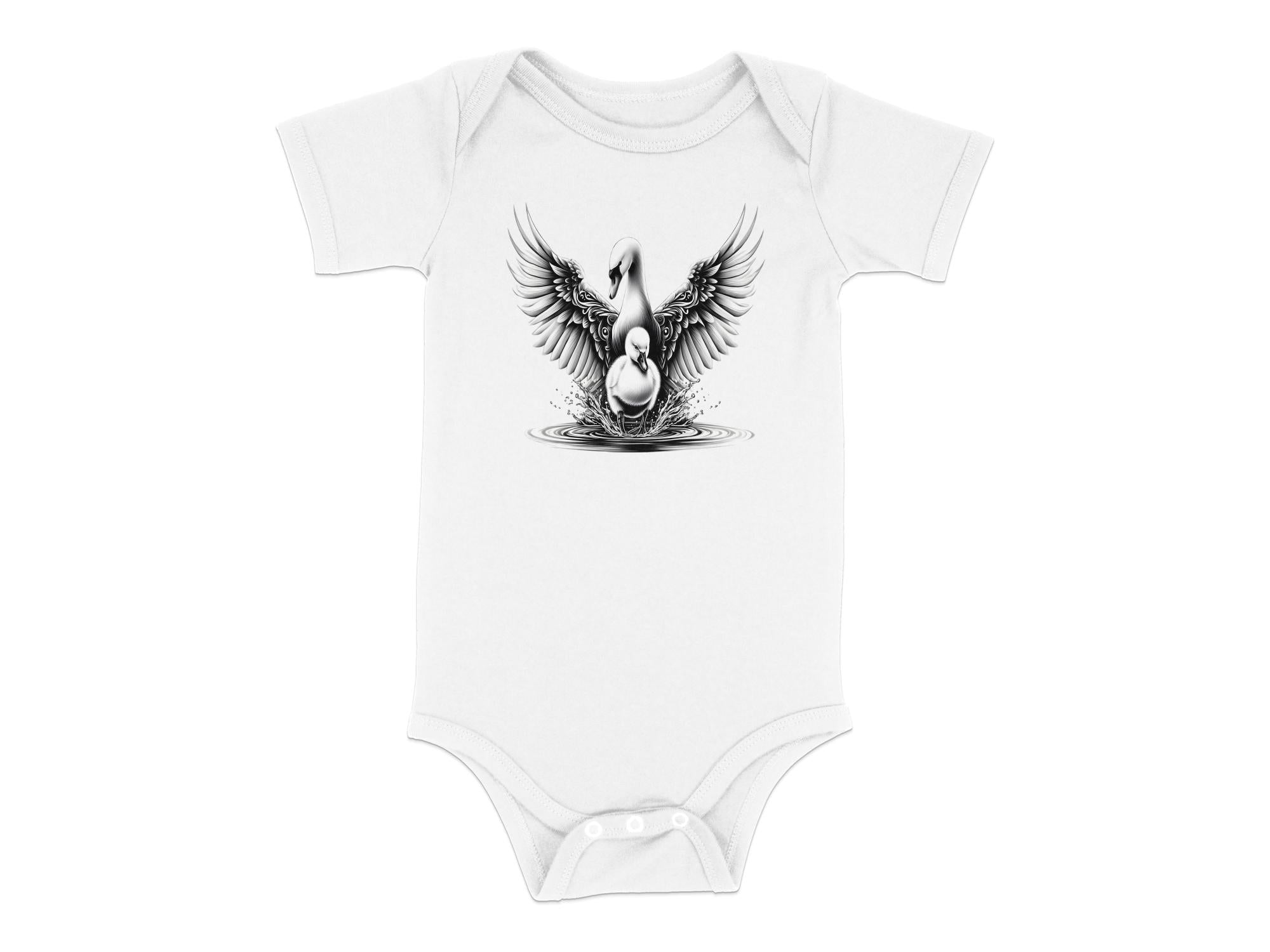 Swan & Cygnet- Black White Toddler Bodysuit Realistic Family Talisman Unisex Tee Graphic Design