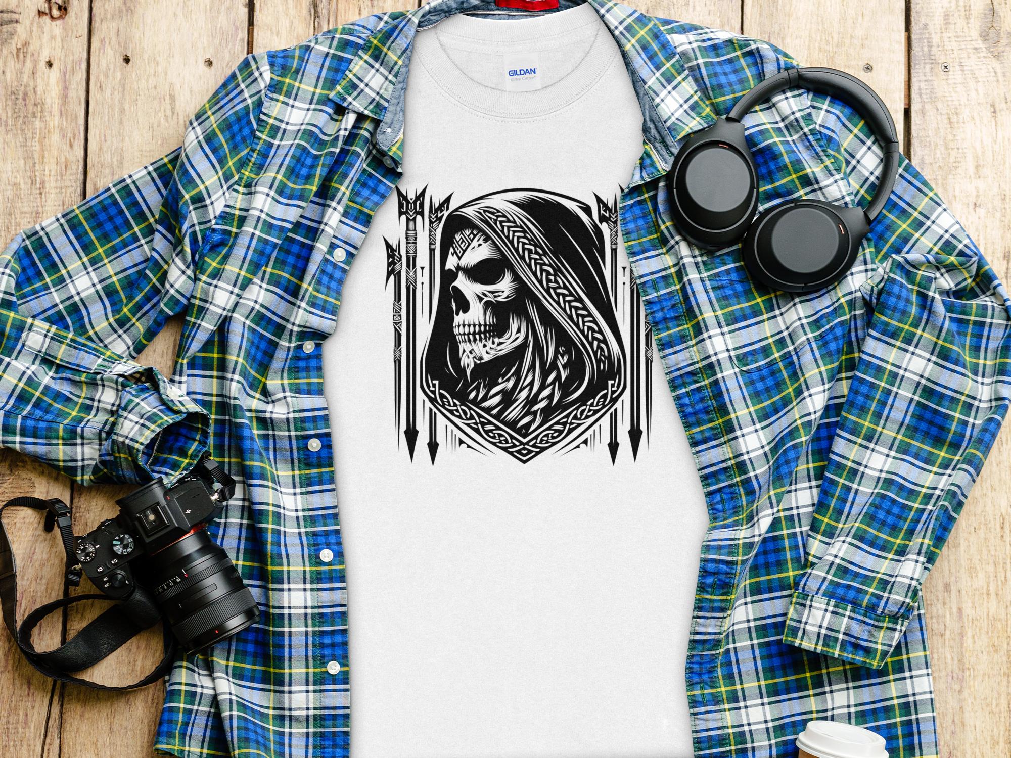 Grim Reaper - Black White Gildan Long Sleeve Commemorative Talisman Unisex Tee Graphic Design