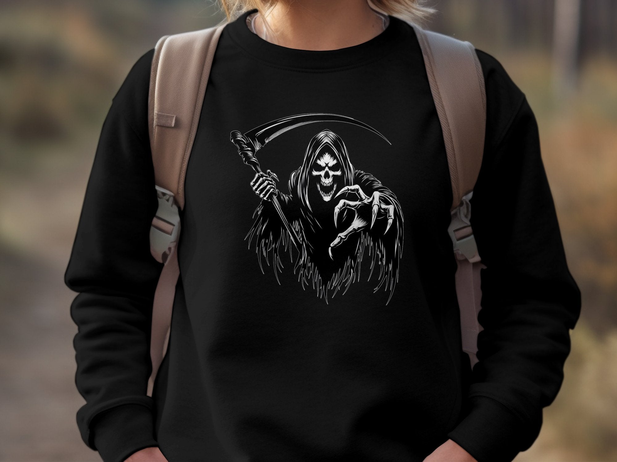 Grim Reaper - Black White Gildan Sweatshirt Commemorative Talisman Unisex Tee Graphic Design