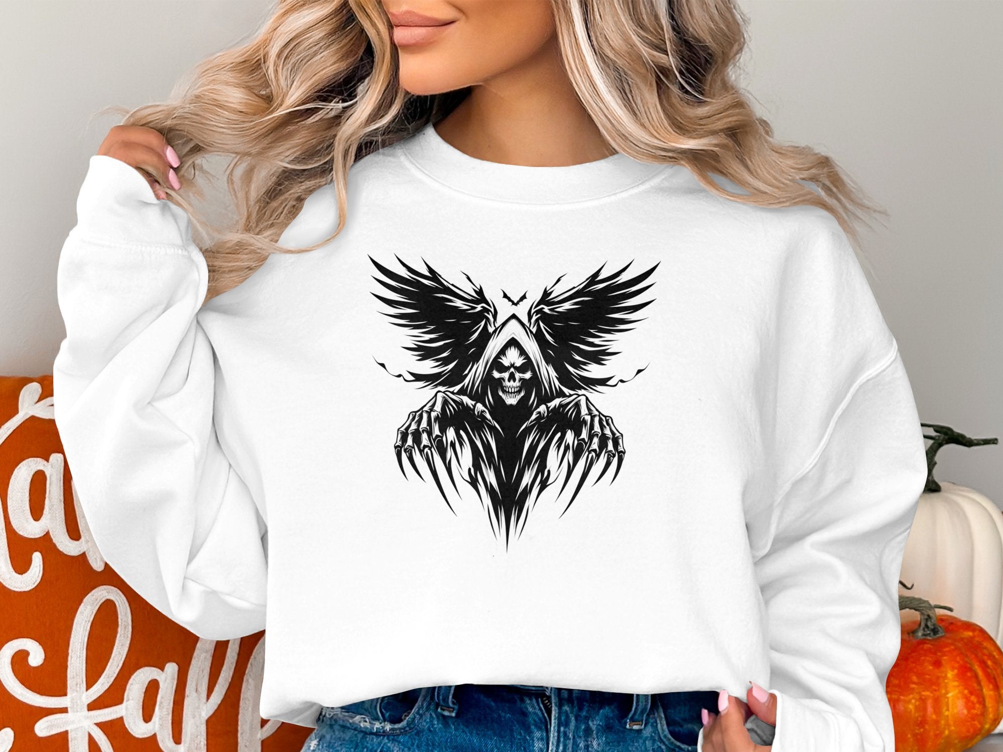 Grim Reaper - Black White Gildan Sweatshirt Commemorative Talisman Unisex Tee Graphic Design