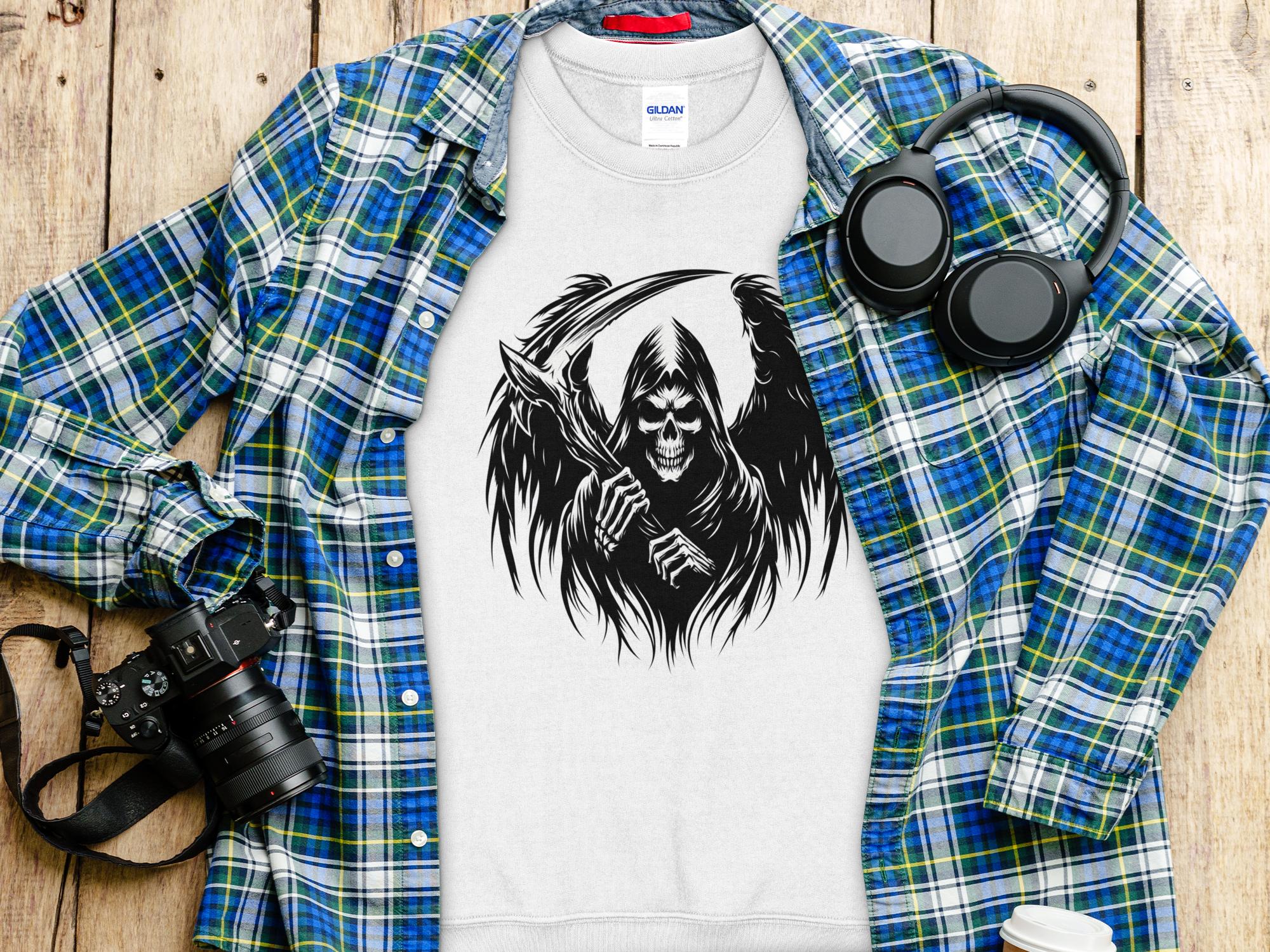 Grim Reaper - Black White Gildan Sweatshirt Commemorative Talisman Unisex Tee Graphic Design