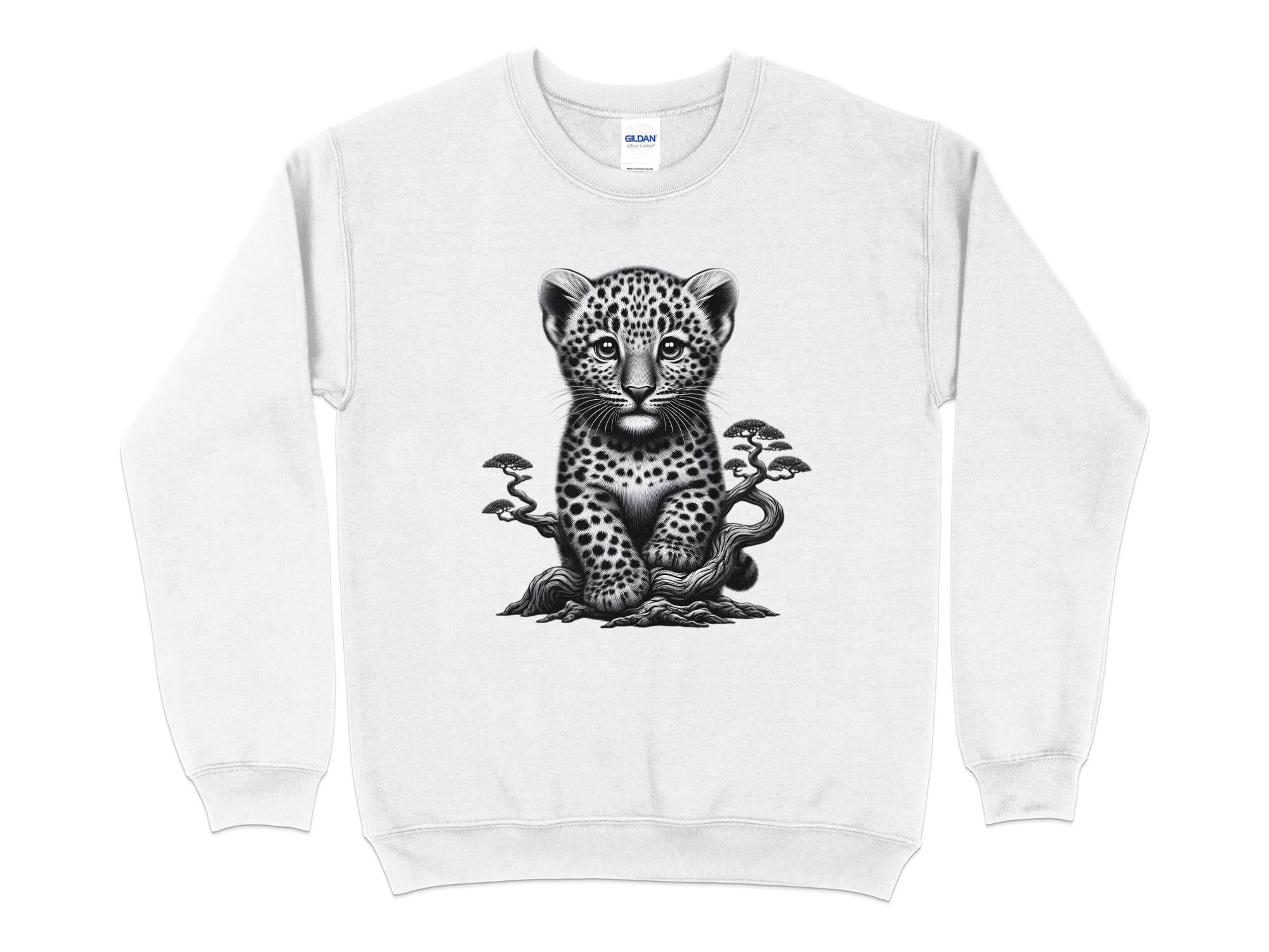 Leopard Bonsai - Coloured Gildan Sweatshirt Realistic Animal Talisman Unisex Cute Tee Graphic Design