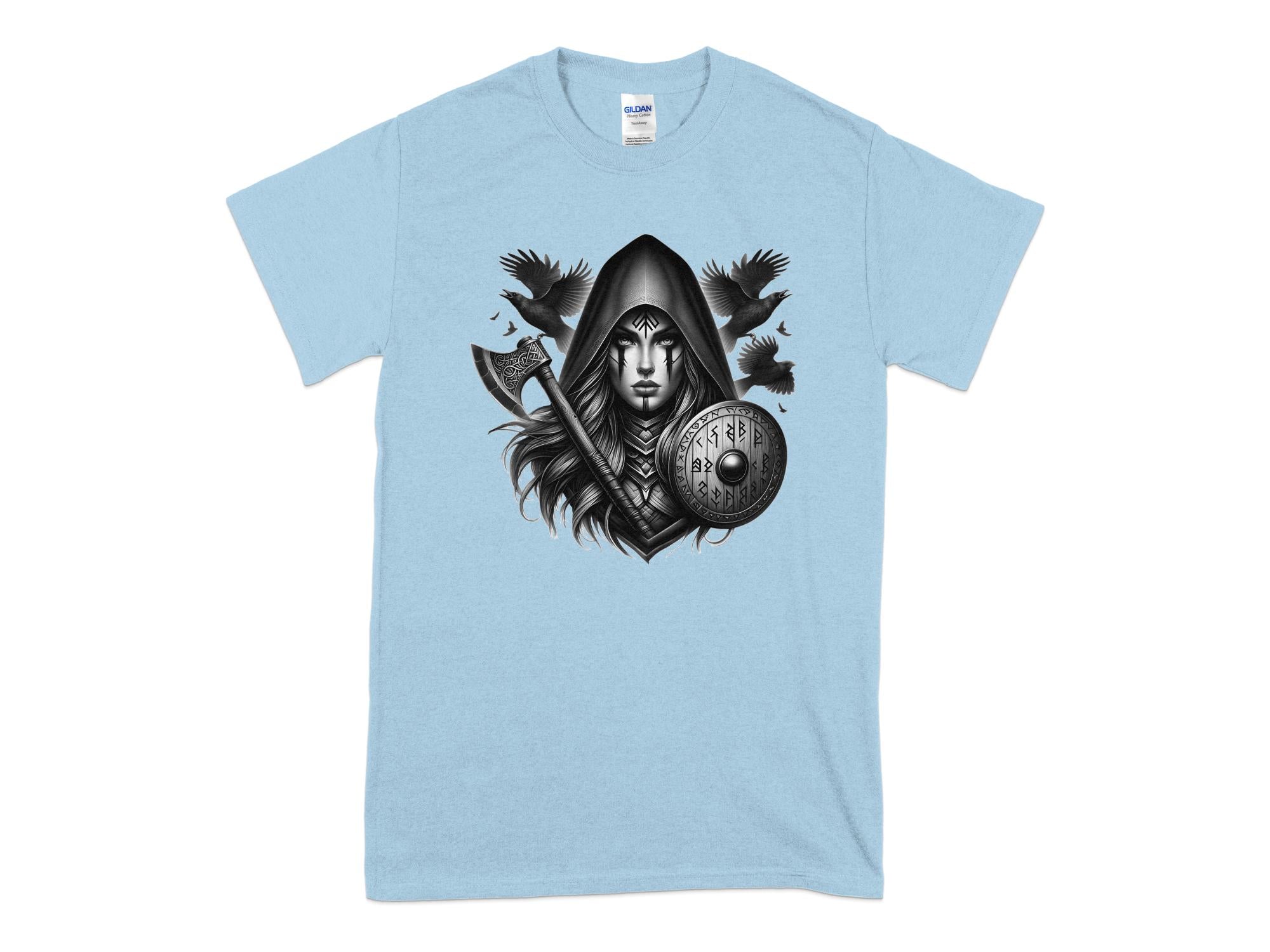 Viking Shield Maiden - Coloured Gildan T Shirt Realistic Norse Talisman Men Women Unisex Valhalla Tee Graphic Design